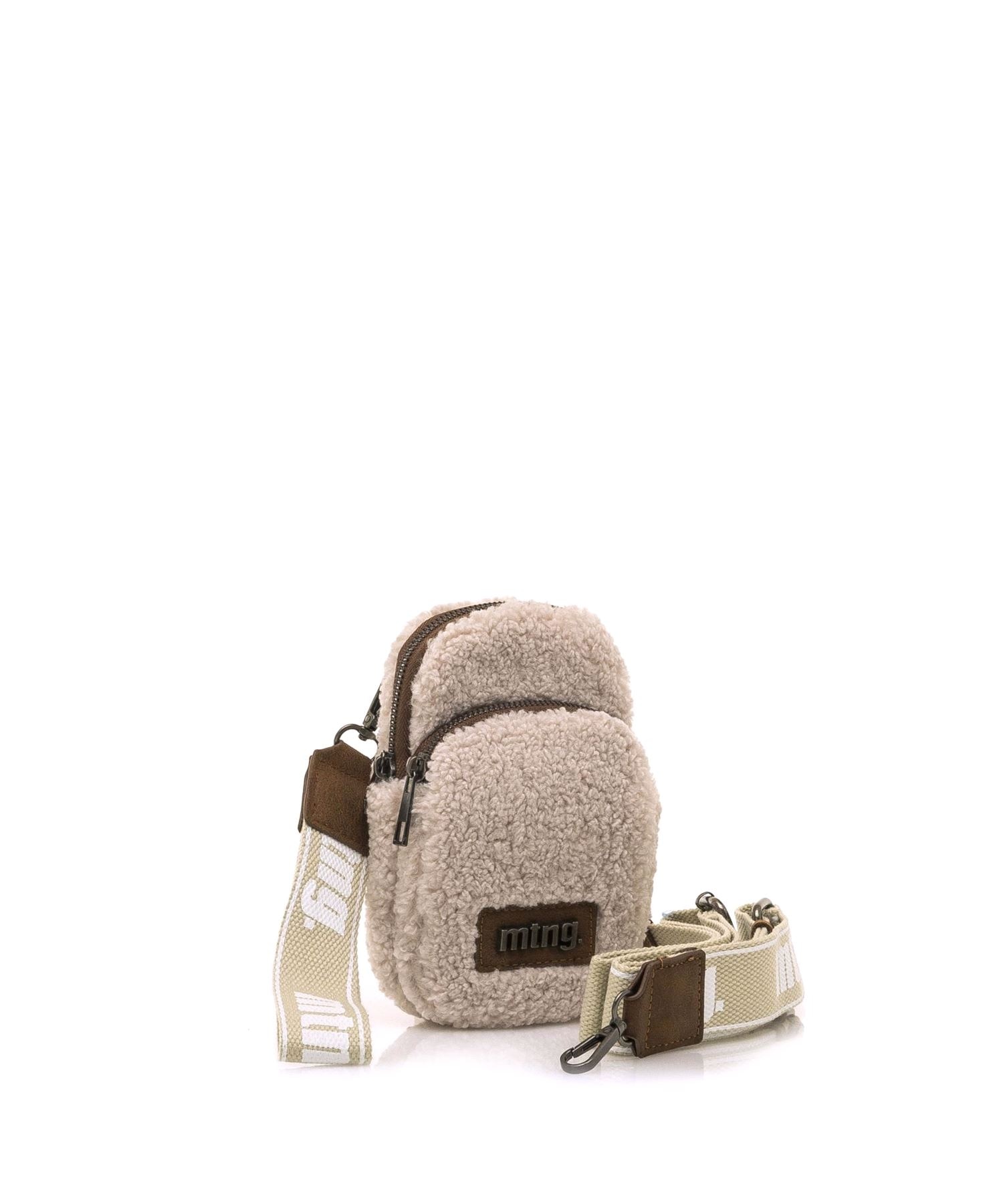 Saco de telemóvel feminino em pele de ovelha bege com detalhes castanhos Natural-3