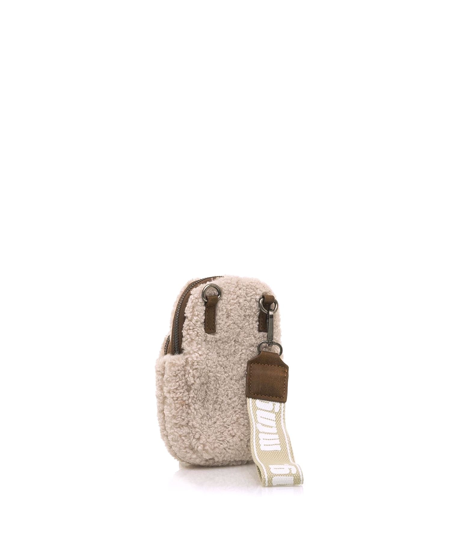 Saco de telemóvel feminino em pele de ovelha bege com detalhes castanhos Natural-4