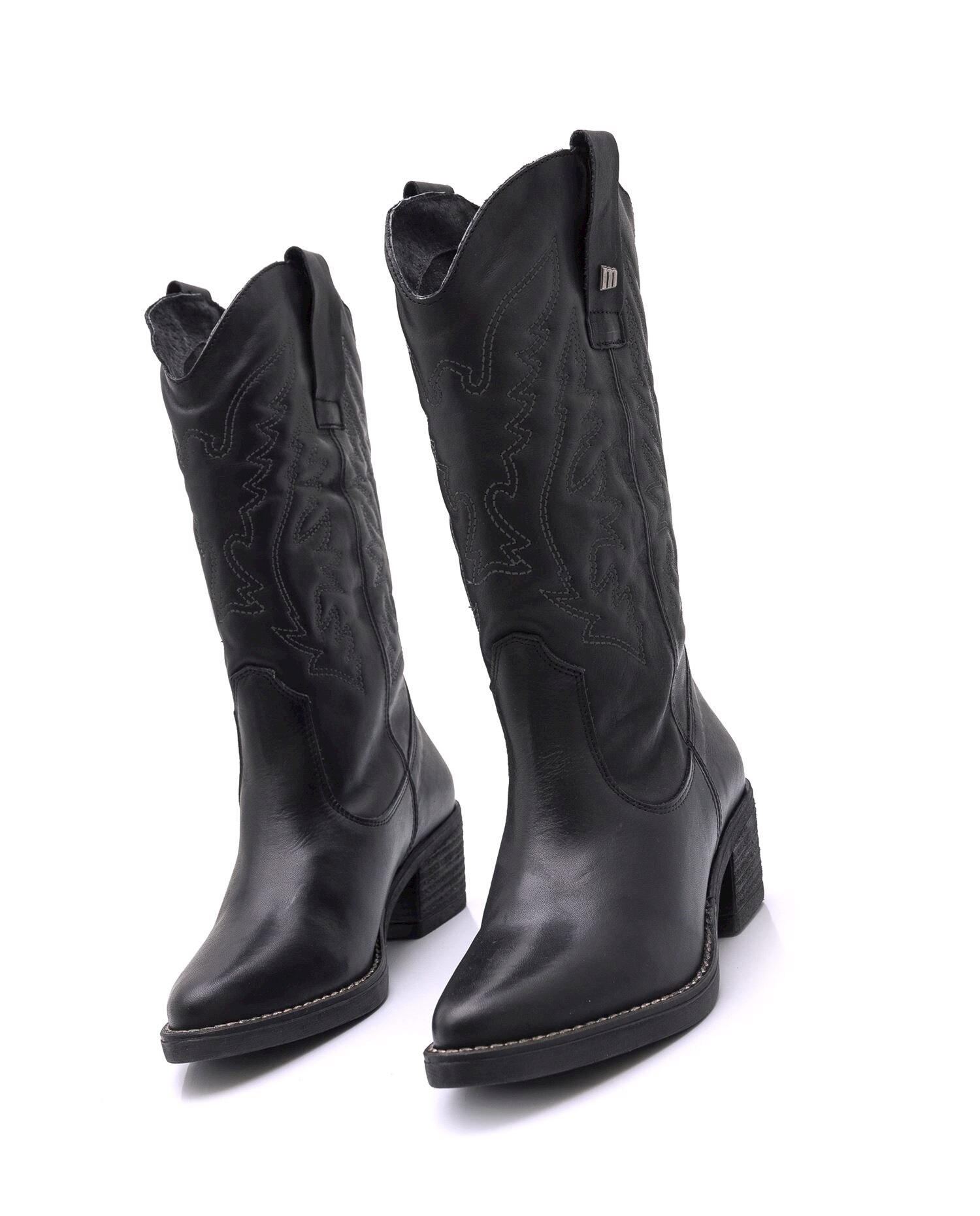 Botas de mujer estilo cowboy color negro en piel con detalle