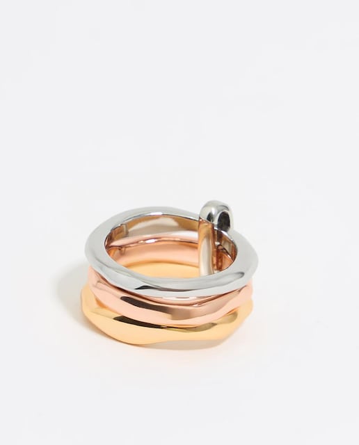 Imagen 0 de Anillo triple de metal con textura multicolor