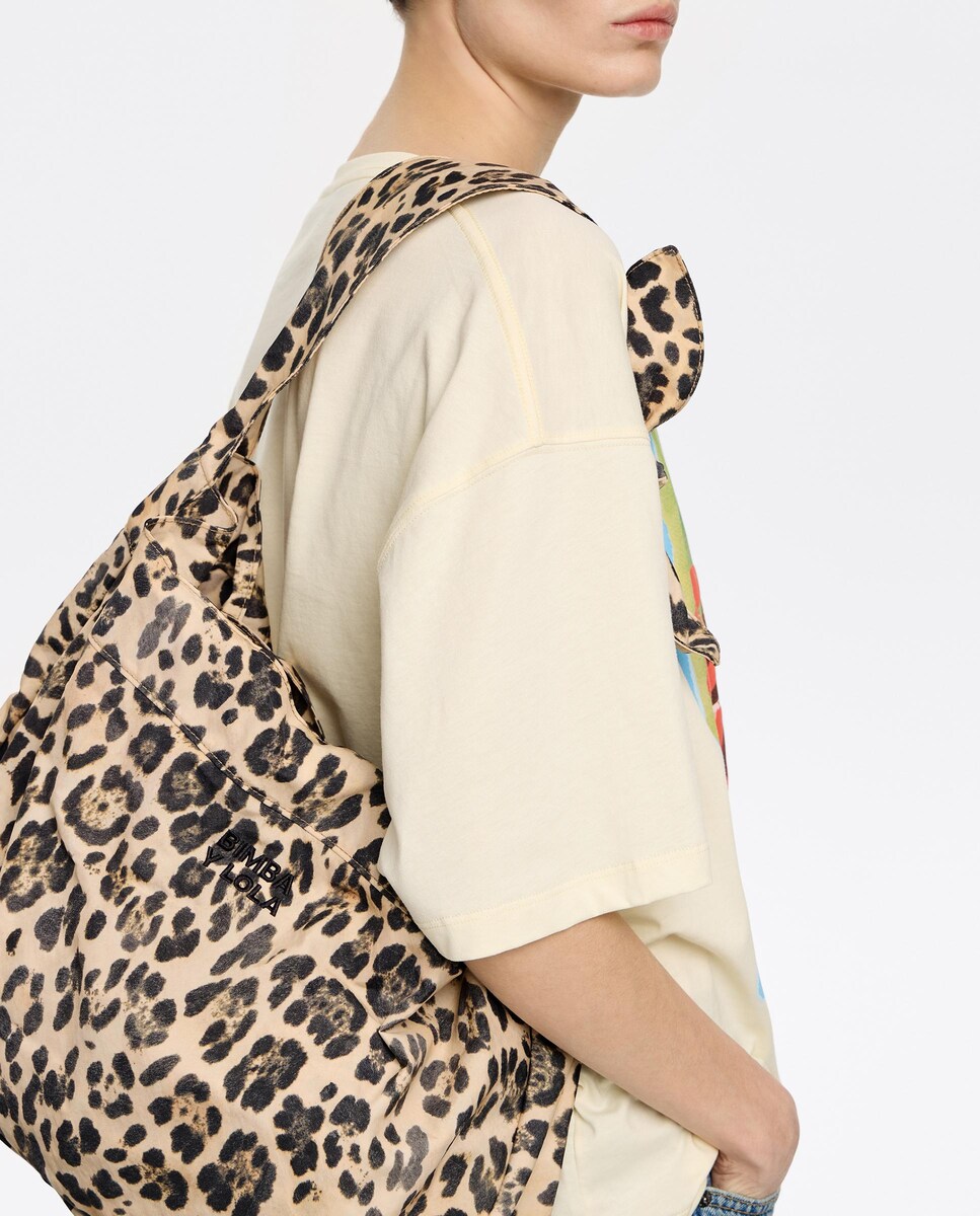 Bolso de hombro de mujer shopper grande nylon Leopard · Bimba y