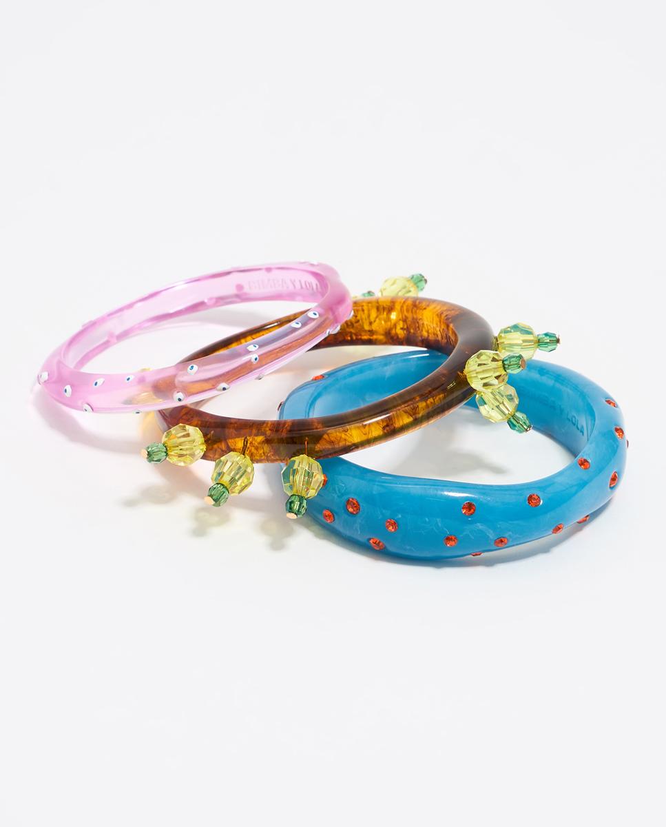 Set de tres pulseras de mujer cactus resina y cristal