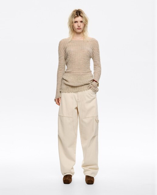 Imagen 0 de Vaquero recto de mujer con cremalleras en marfil