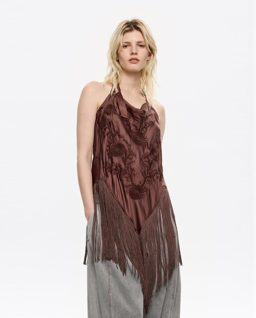 Imagen 0 de Top de mujer halter bordado flecos