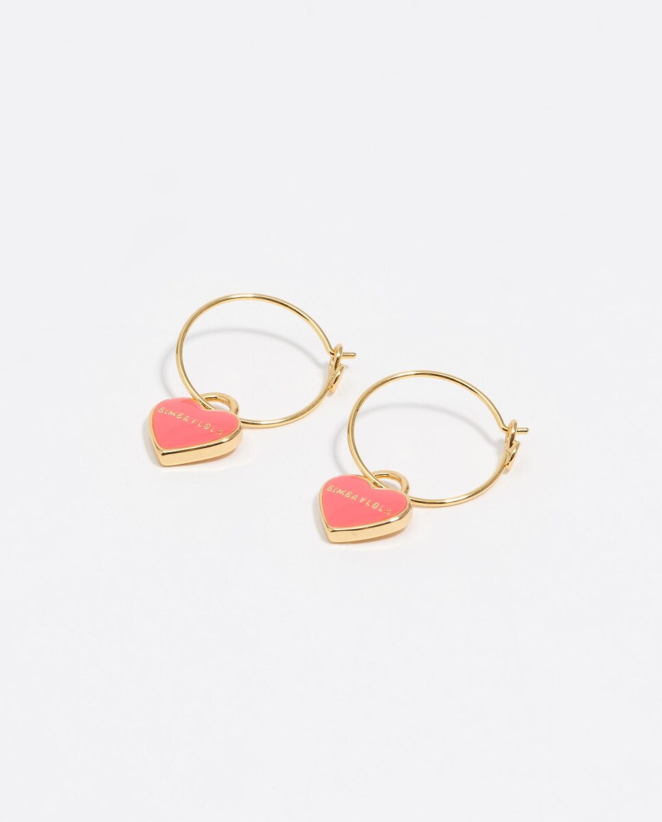 Pendientes aro mini corazón dorado y rojo Coral-4