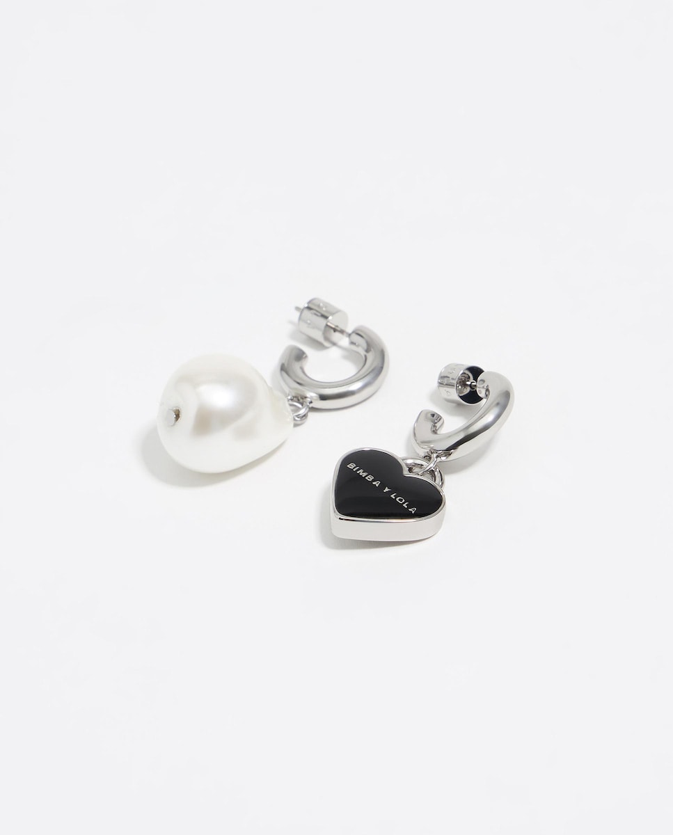 Pendientes aro corazón y perla plateado Plata-2
