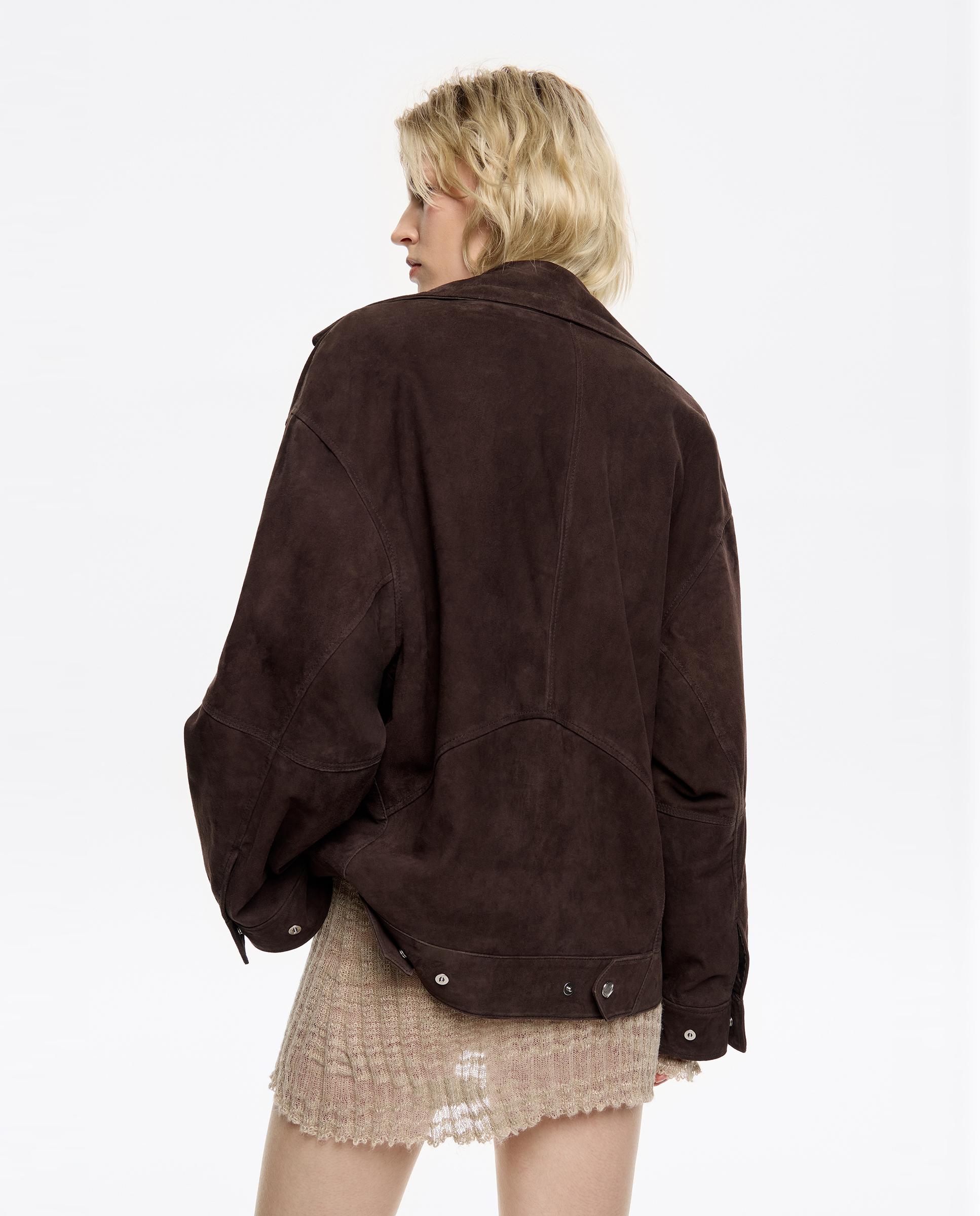 Cazadora de mujer cruzada de serraje - Bimba y Lola - Marrón oscuro Marrón oscuro-5