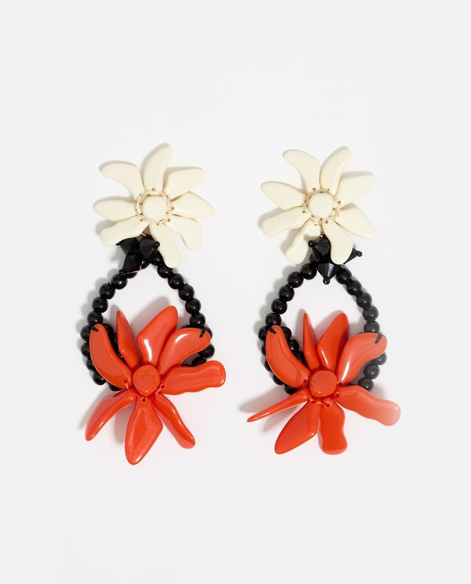 Pendientes flores y perlas Naranja-1
