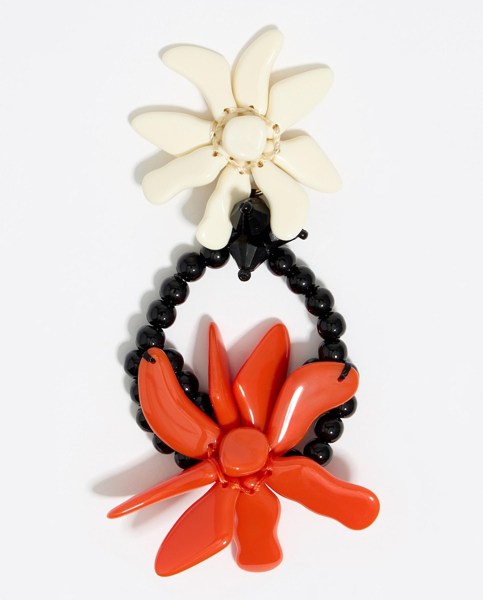 Pendientes flores y perlas Naranja-2