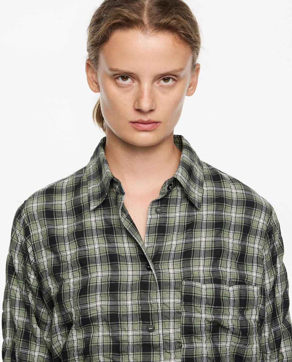 Camisa de mujer con textura cuadros 36/XS Verde