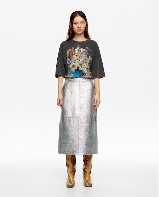 Imagen 0 de Falda midi piel línea A