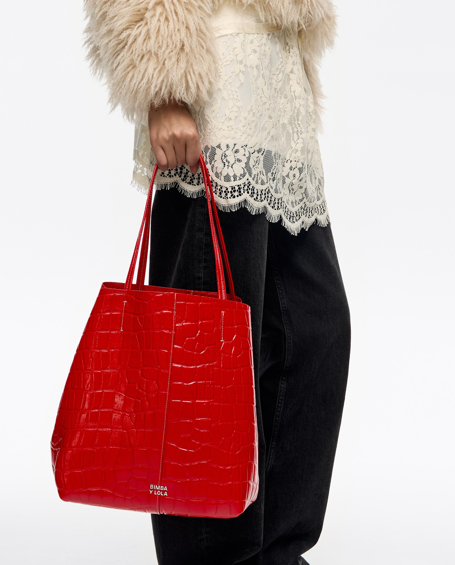 Bolso de hombro de mujer shopper grande piel - Bimba y Lola - Rojo Rojo-3