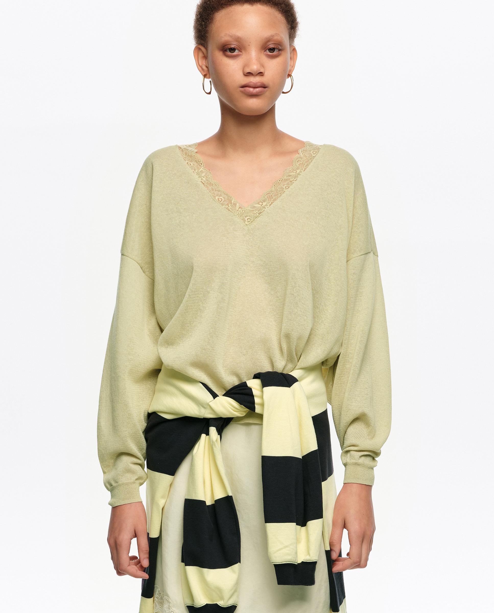 Bimba y Lola - Jersey de mujer corto encaje algodón lino.