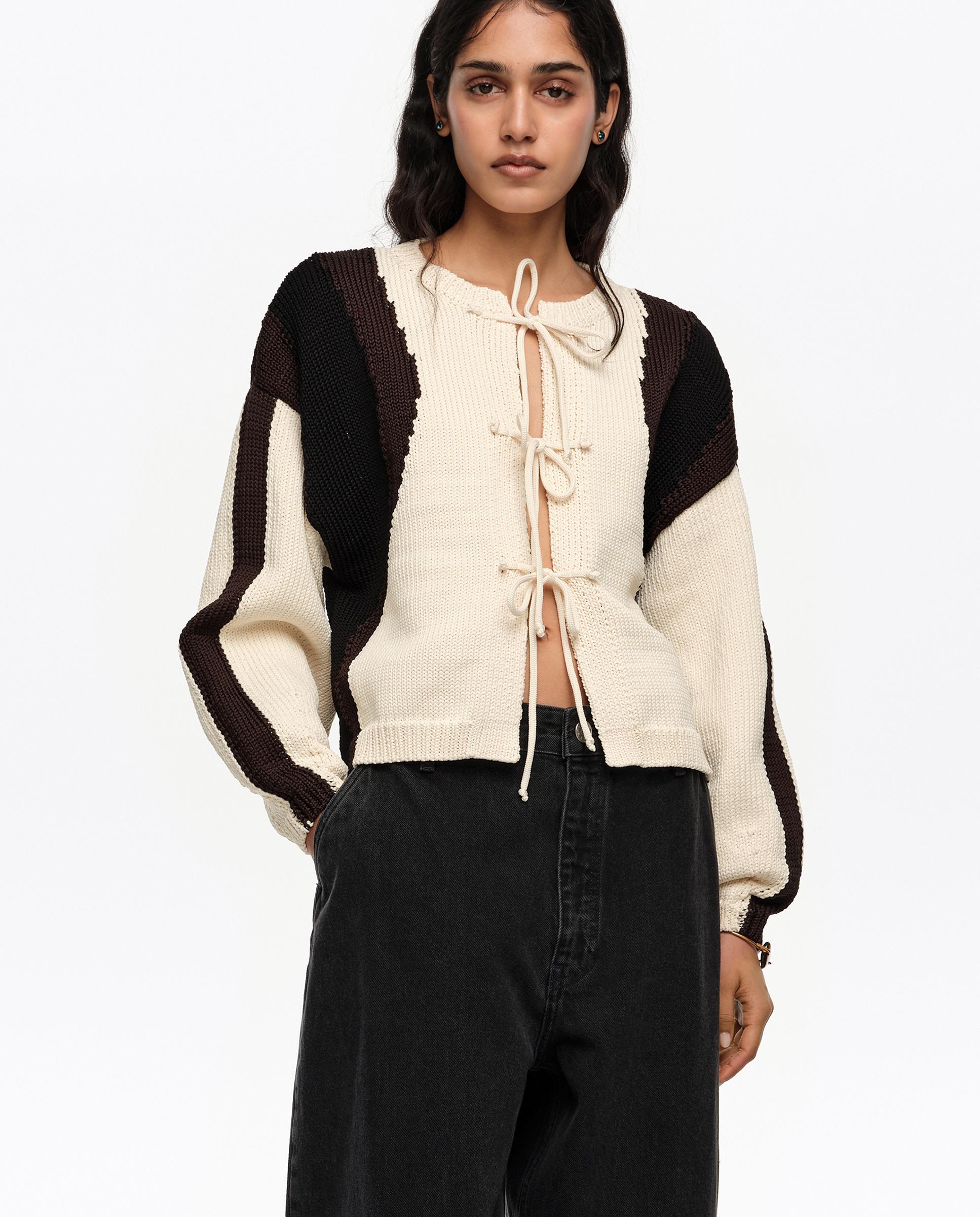 Cárdigan de mujer lazos tricolor Crudo Bimba y Lola Crudo-1