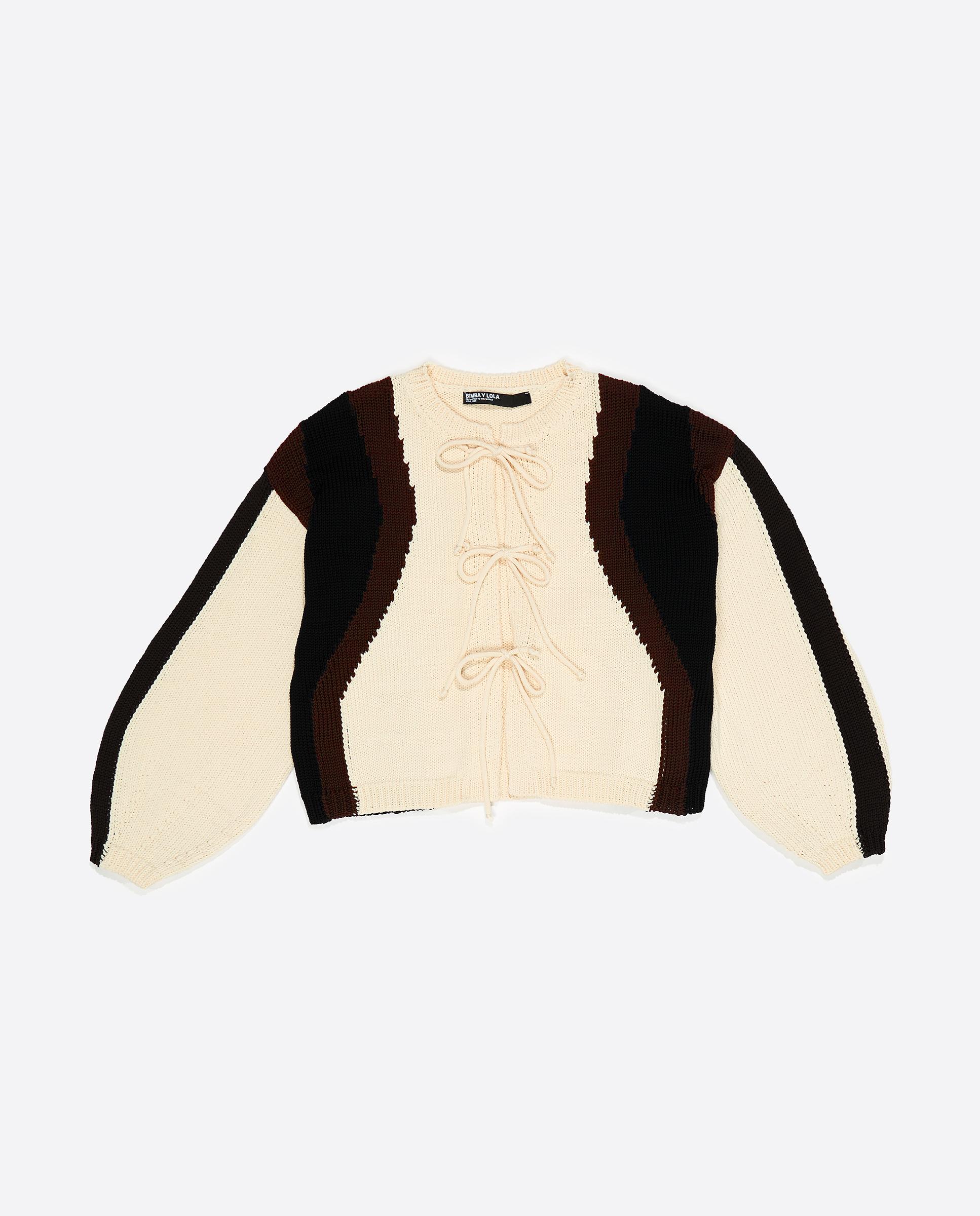 Cárdigan de mujer lazos tricolor Crudo Bimba y Lola Crudo-7