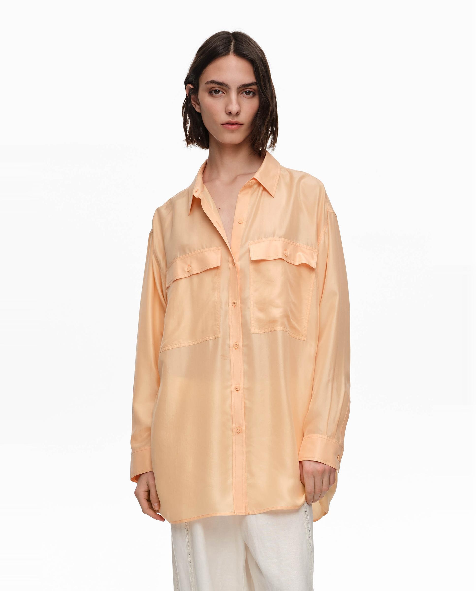 Bimba y Lola - Camisa de mujer 100% seda con bolsillos.