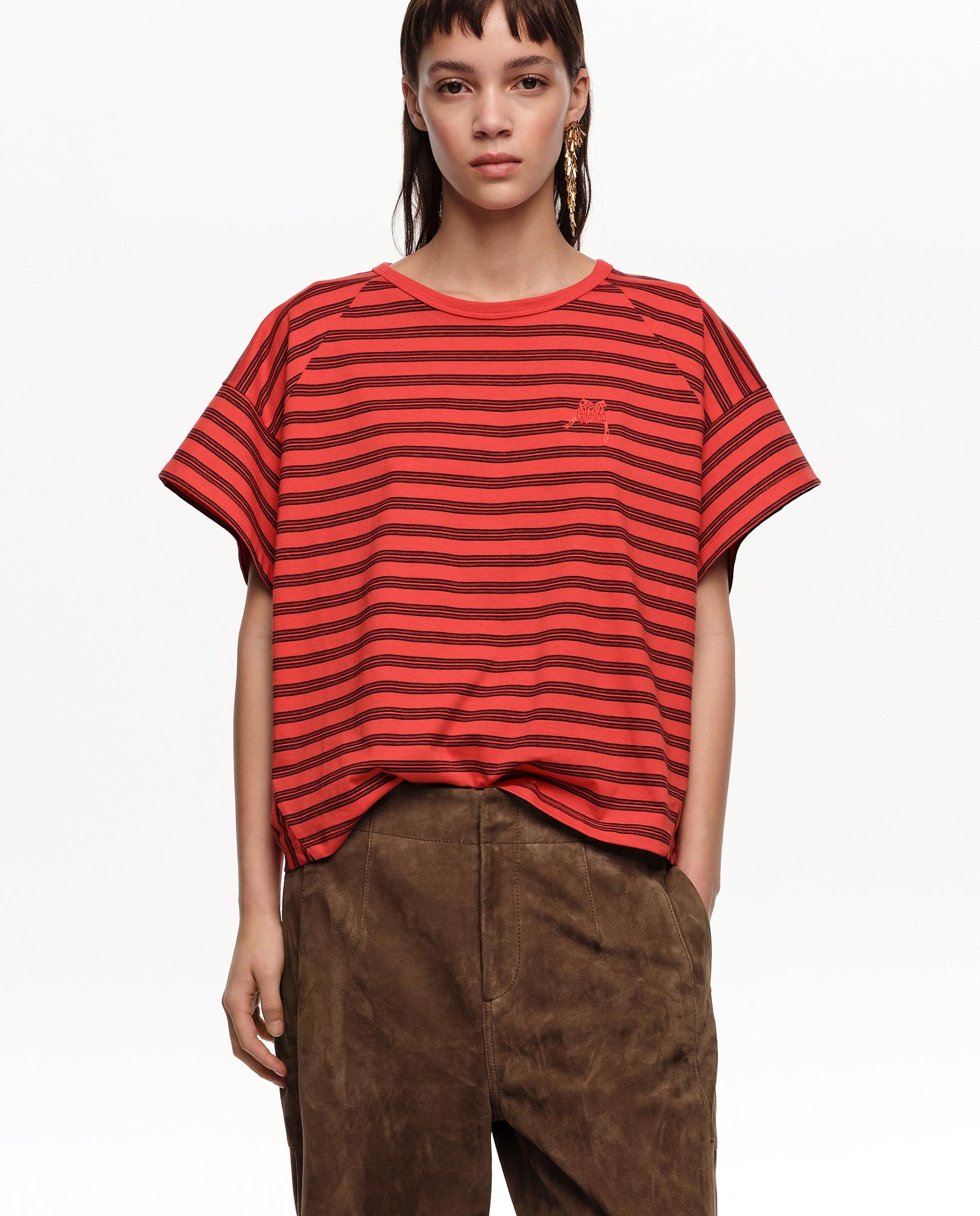 Bimba y Lola - Camiseta de mujer corta logo bordado rayas.