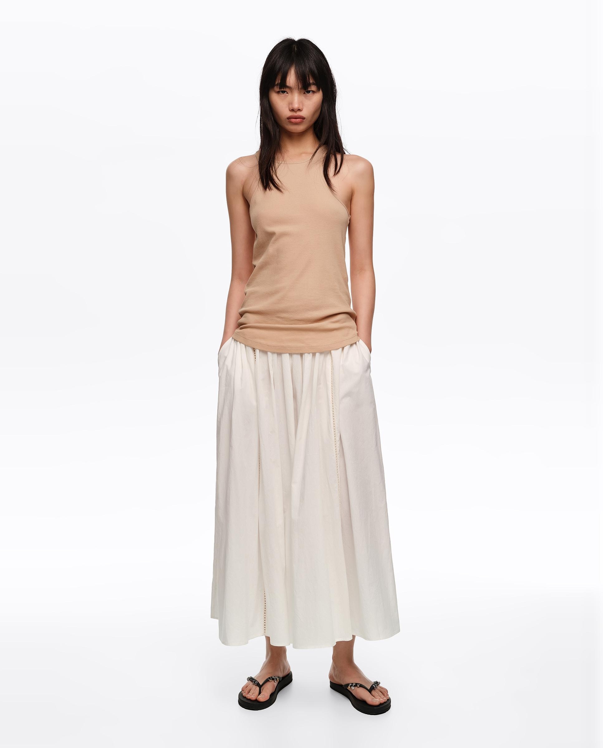 Bimba y Lola - Falda midi 100% algodón con frunces.