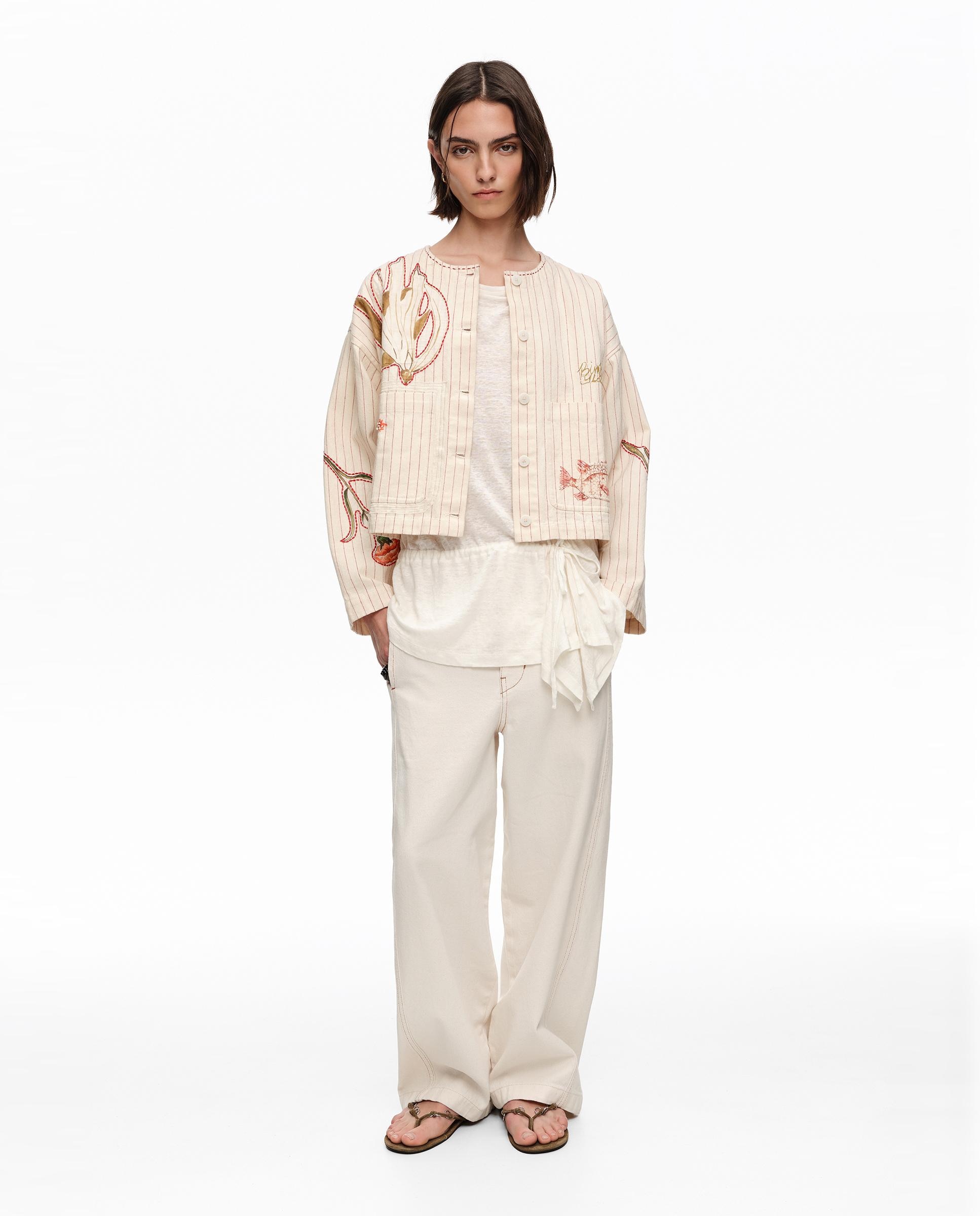 Imagen 0 de Chaqueta de mujer 100% algodón de rayas Crudo