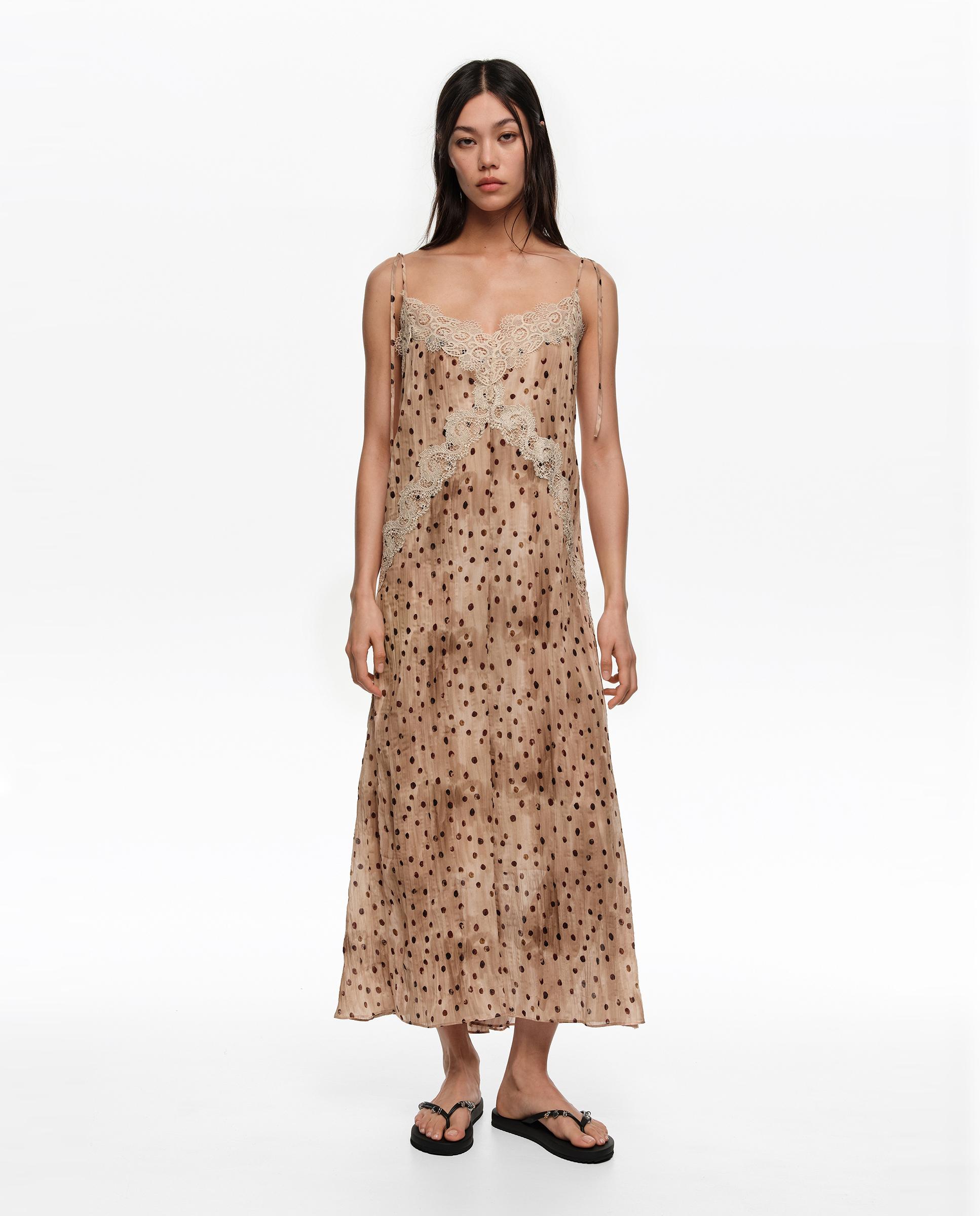 Bimba y Lola - Vestido largo plisado encaje Dots.