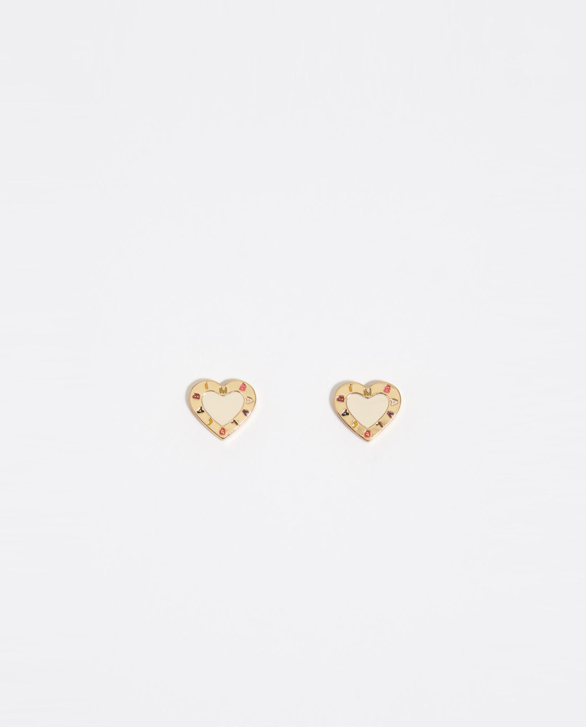 Pendientes de botón logo corazón - Bimba y Lola - Marfil Marfil-1