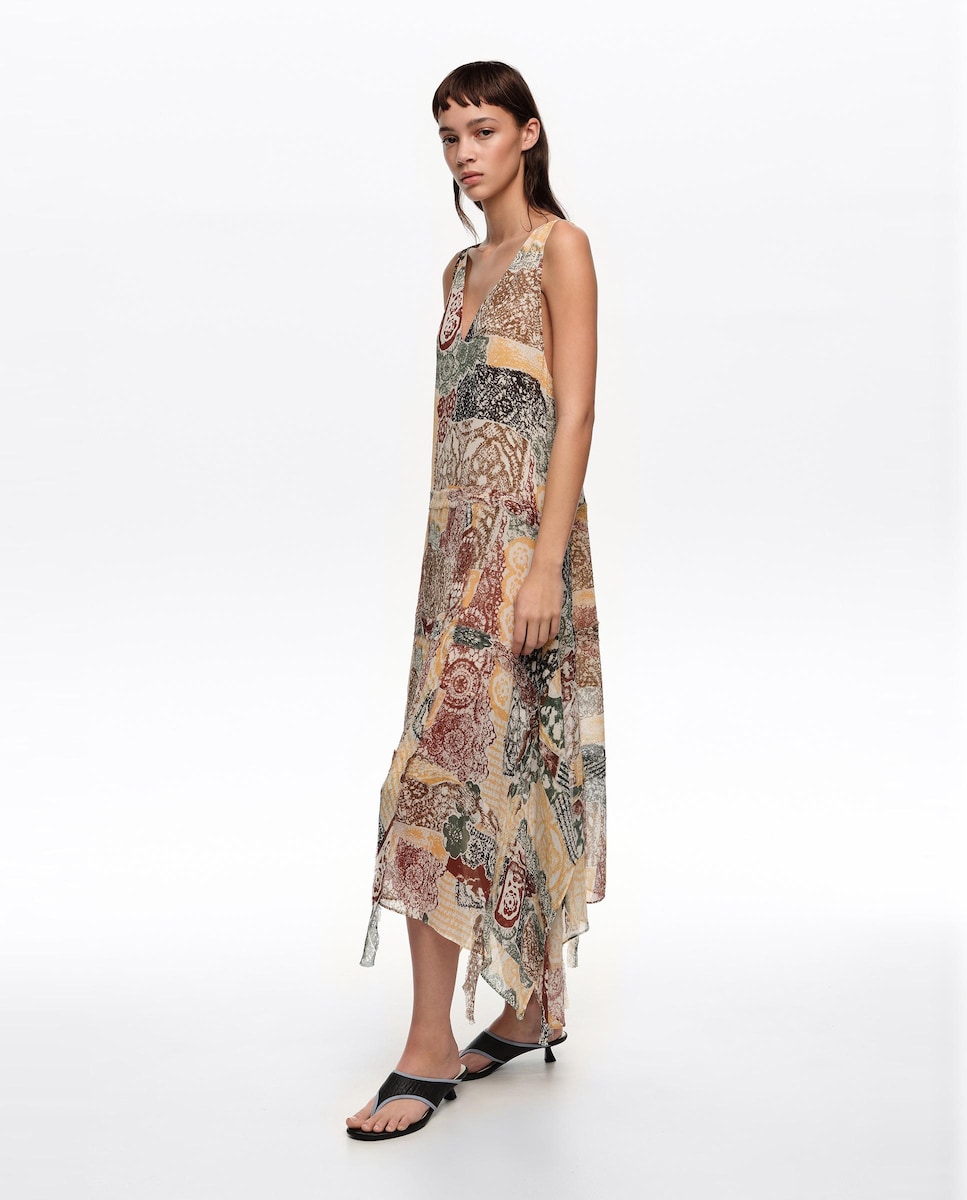 Vestido midi irregular desflecado Lace Marfil