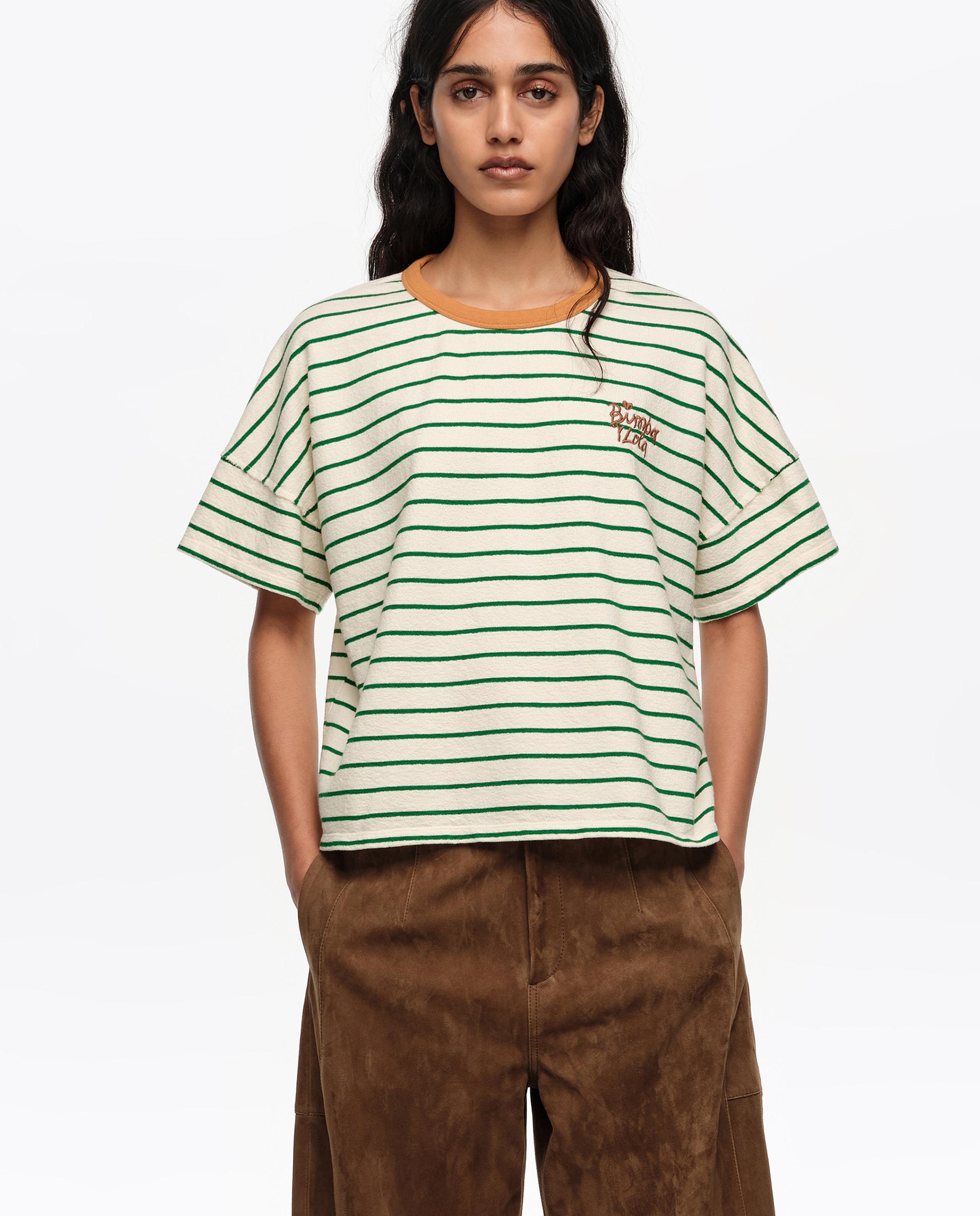 Bimba y Lola - Camiseta de mujer boxy vivo a contraste rayas.