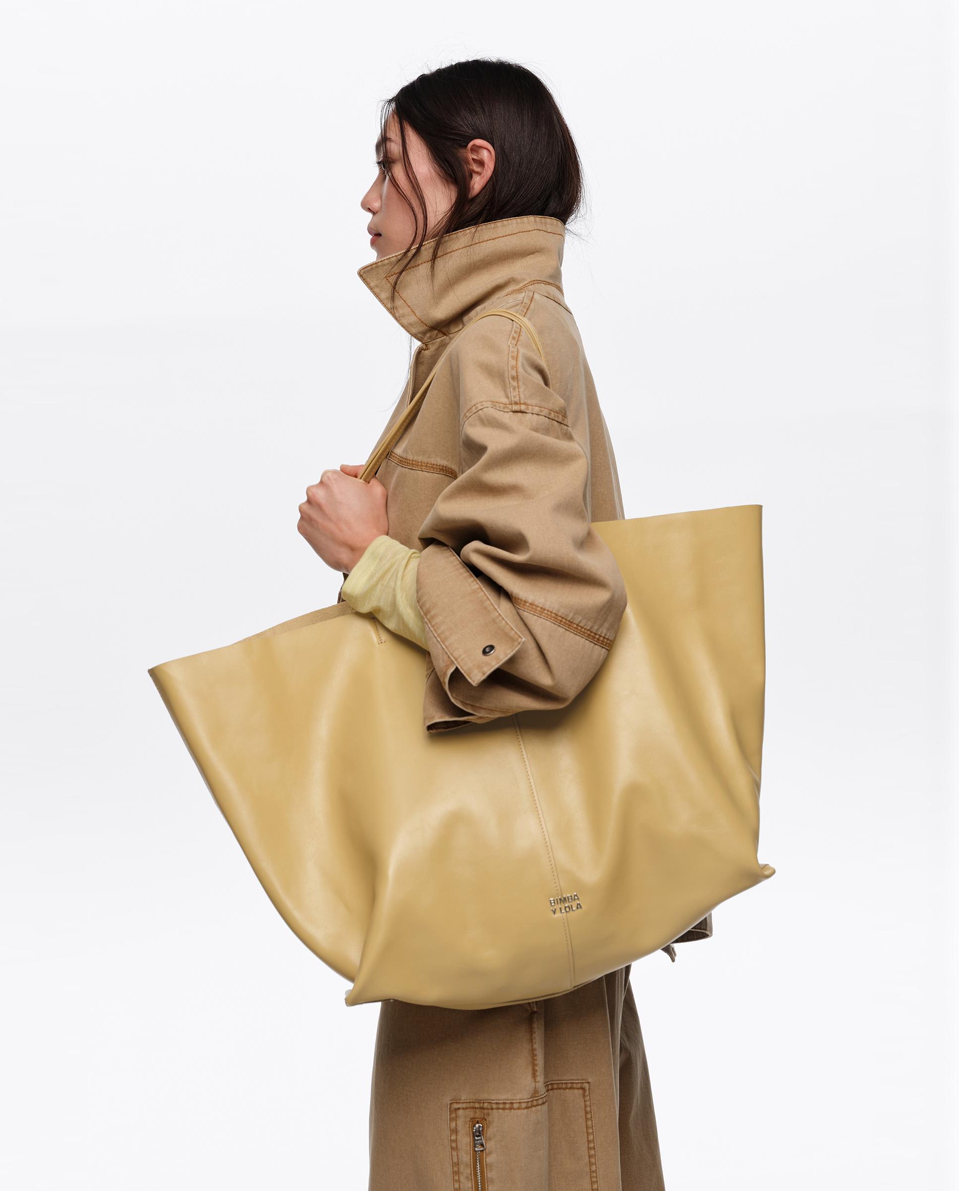 Bolso de hombro de mujer shopper paper maxi piel - Bimba y Lola - Marrón claro Marrón claro-2