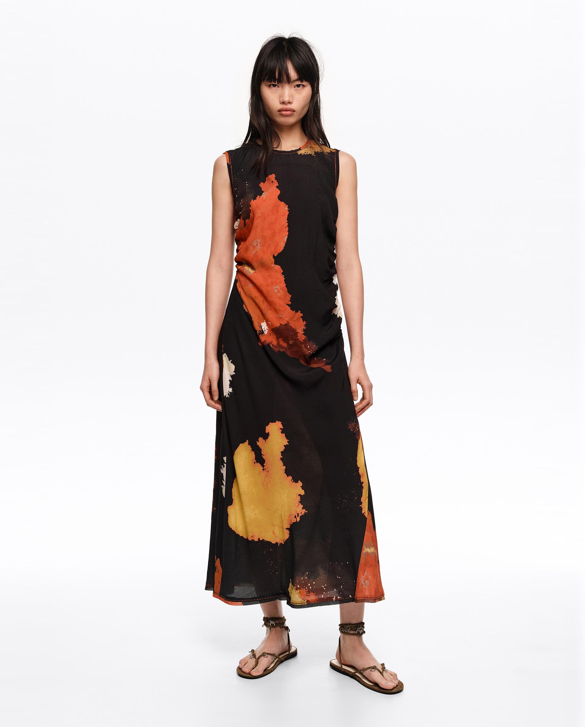 Bimba y Lola - Vestido midi sin mangas desflecado.