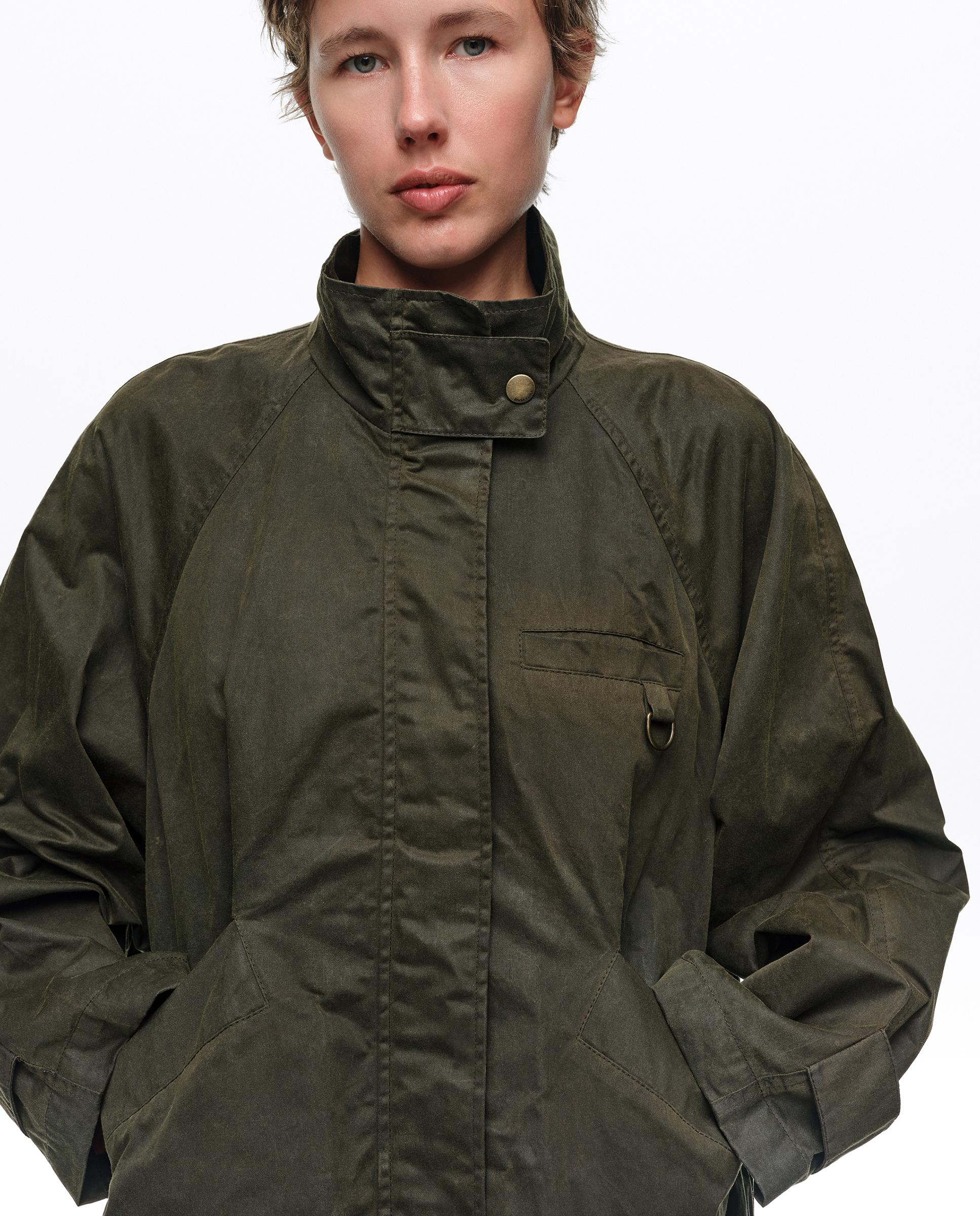 Gabardina de mujer línea a encerada con cuello subido - Bimba y Lola - Kaki Kaki-2