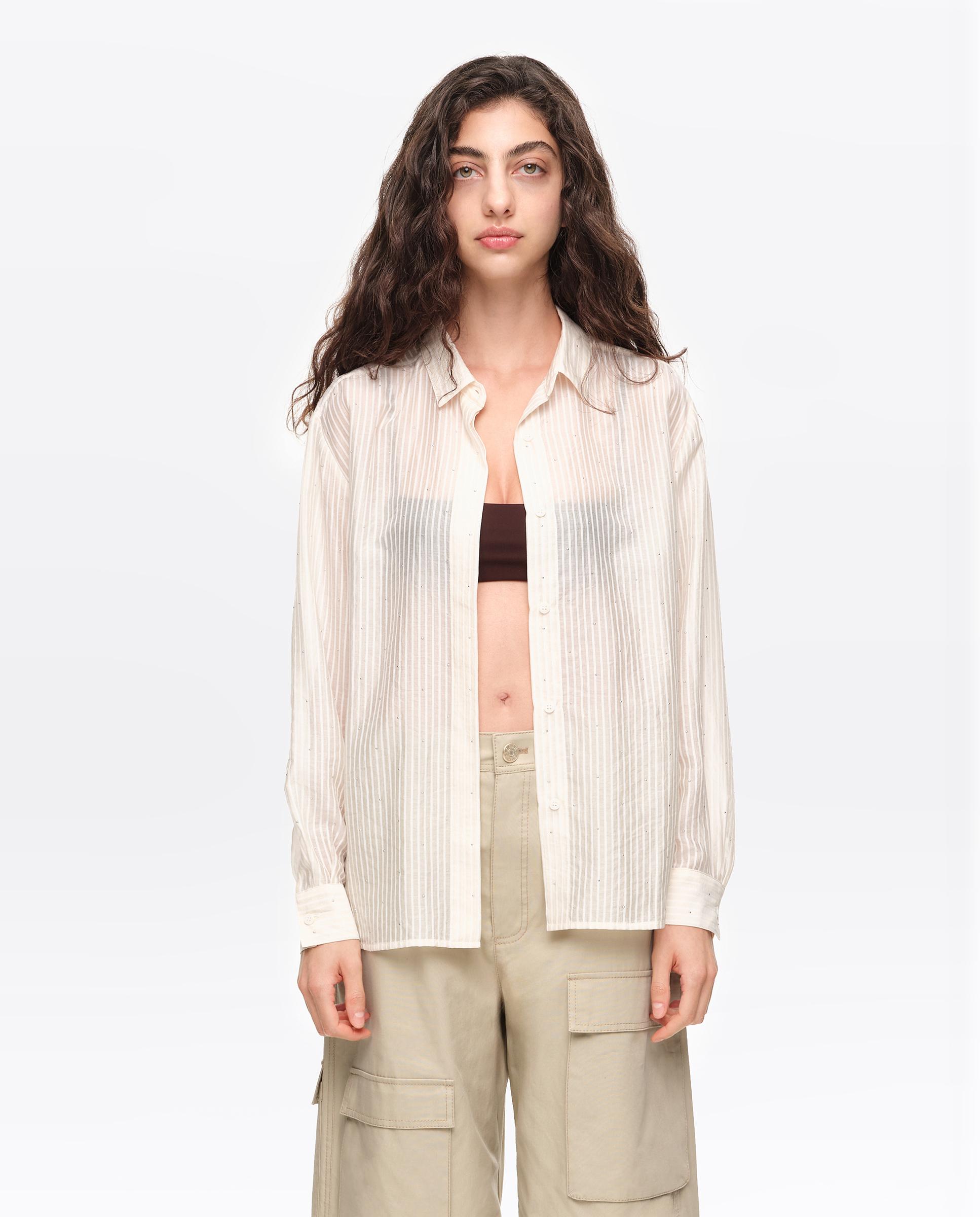 Camisa de mujer recta rayas - Bimba y Lola - Marfil Marfil-1