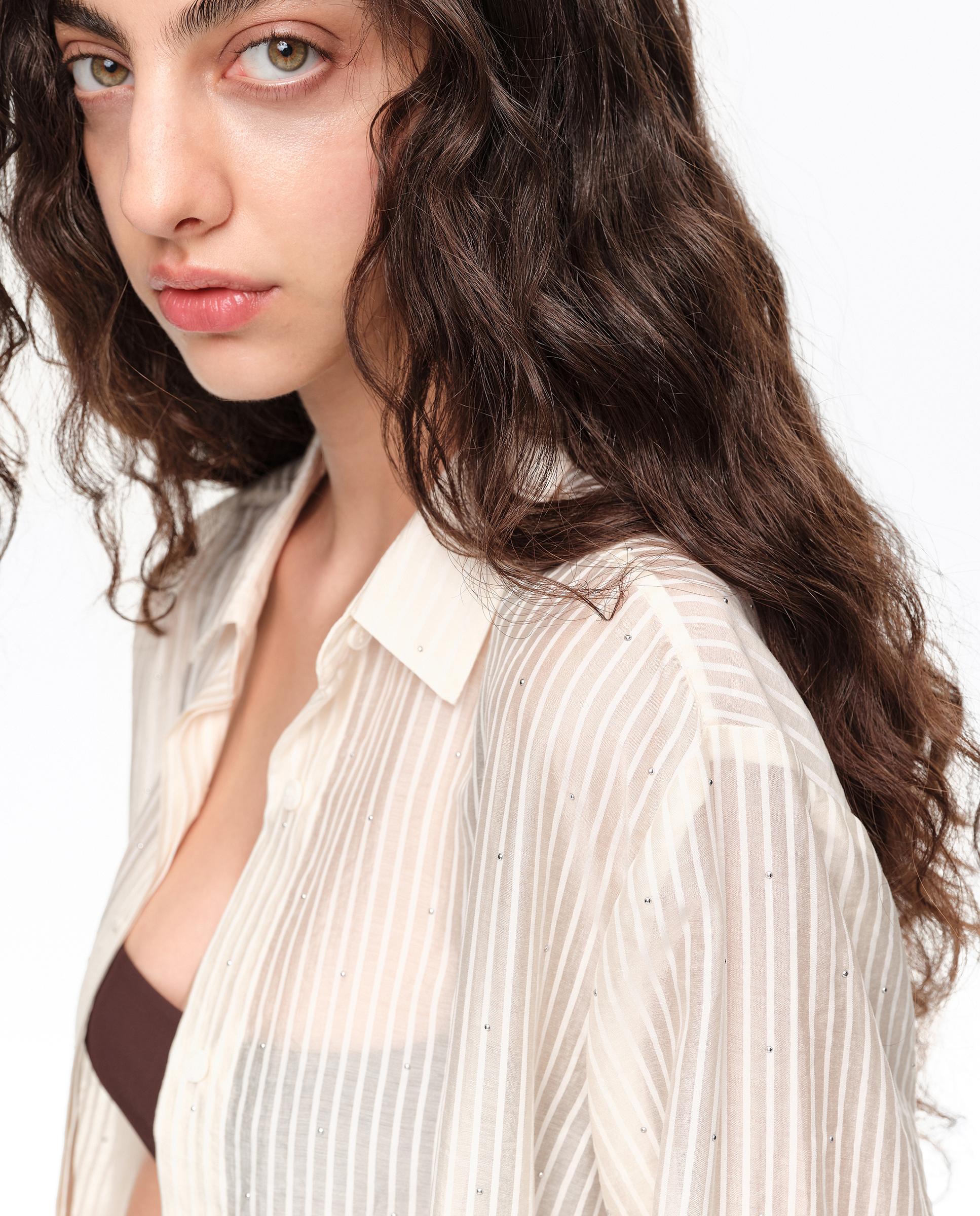 Camisa de mujer recta rayas - Bimba y Lola - Marfil Marfil-2