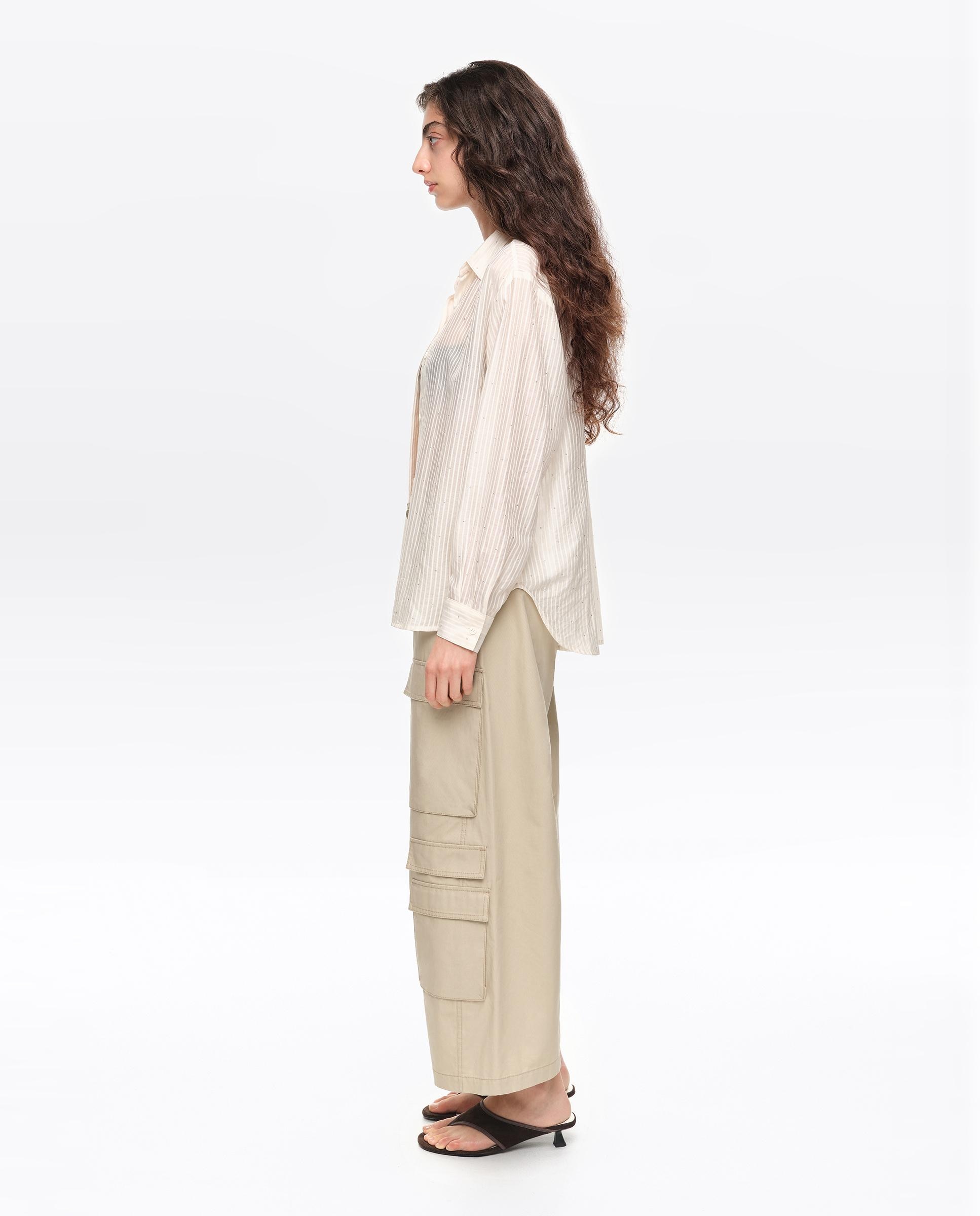 Camisa de mujer recta rayas - Bimba y Lola - Marfil Marfil-3