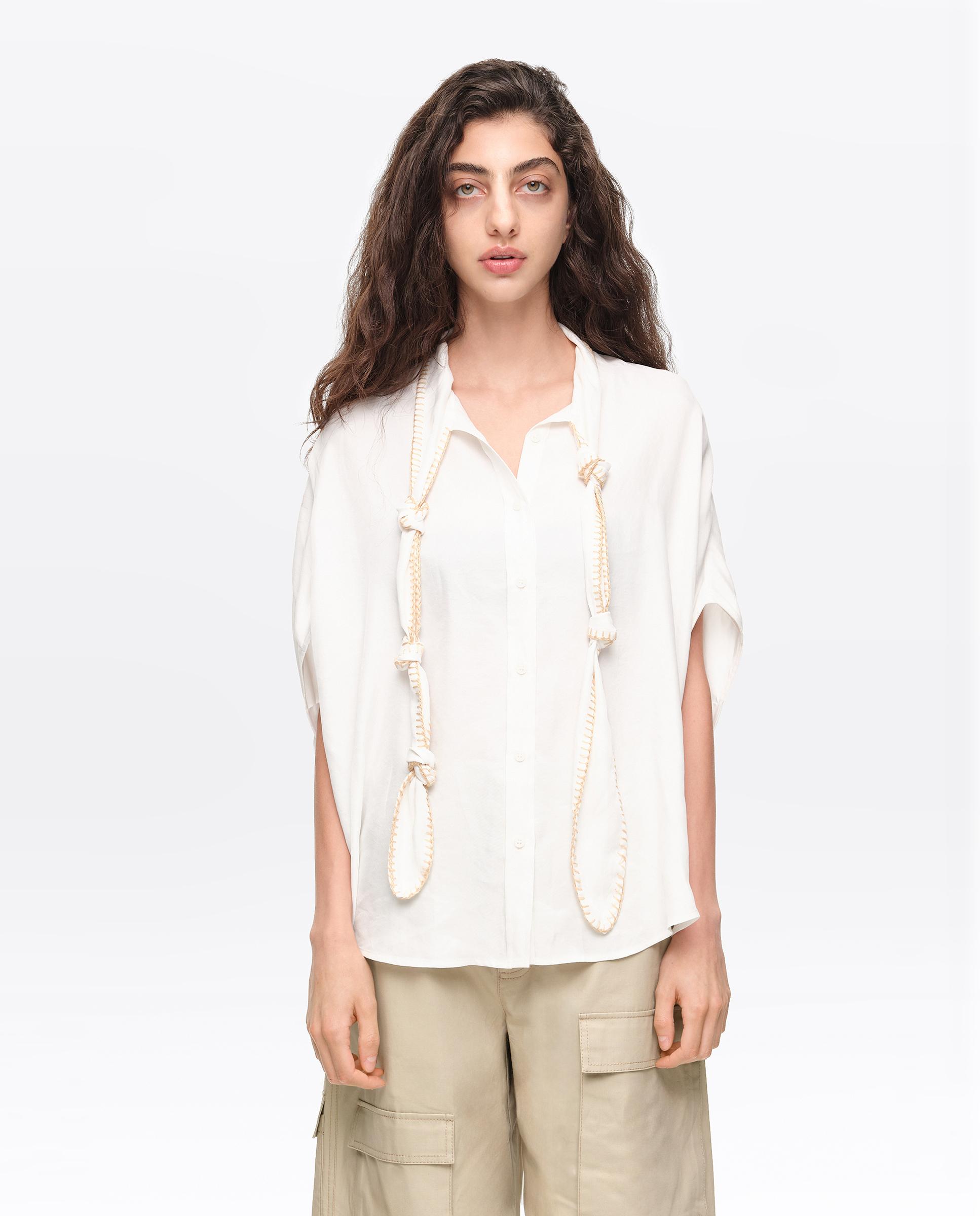 Camisa de mujer capa escote nudos - Bimba y Lola - Blanco Blanco-1