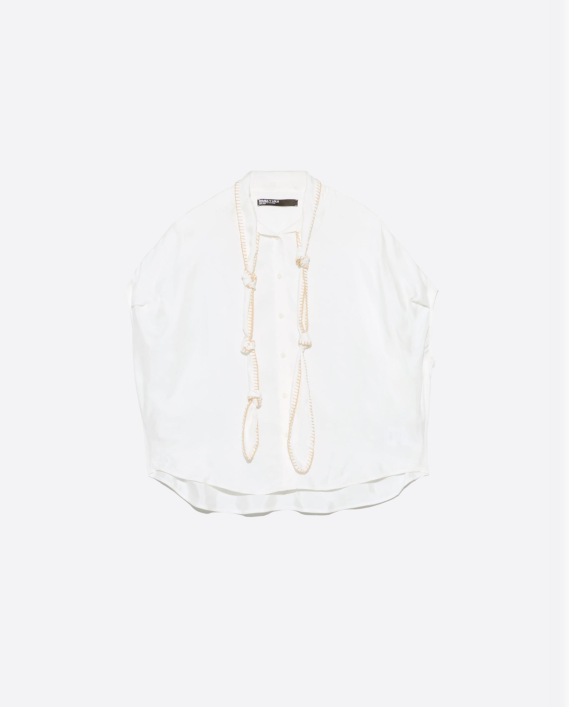 Camisa de mujer capa escote nudos - Bimba y Lola - Blanco Blanco-6