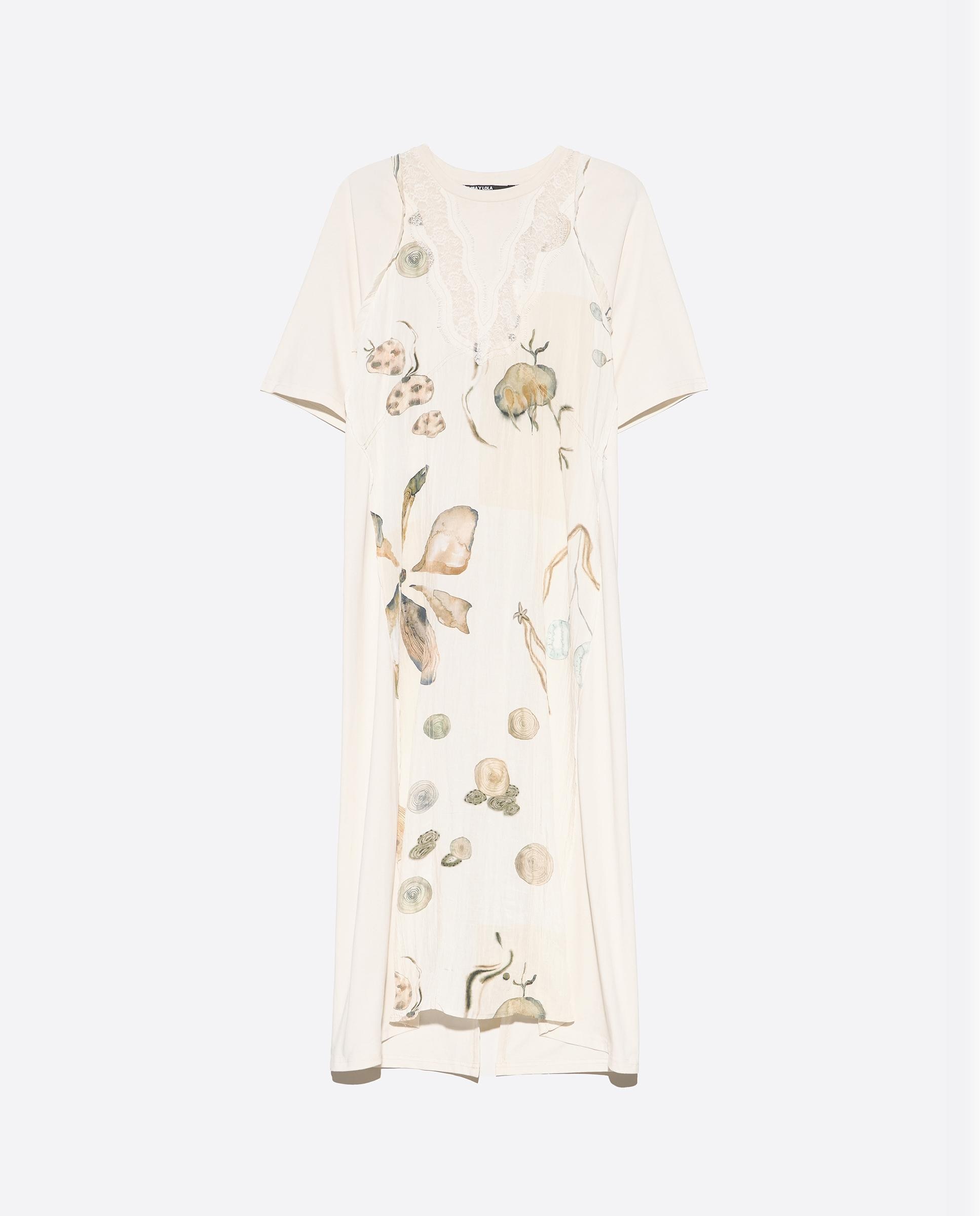 Vestido midi con manga corta de algodón - Bimba y Lola - Marfil Marfil-6