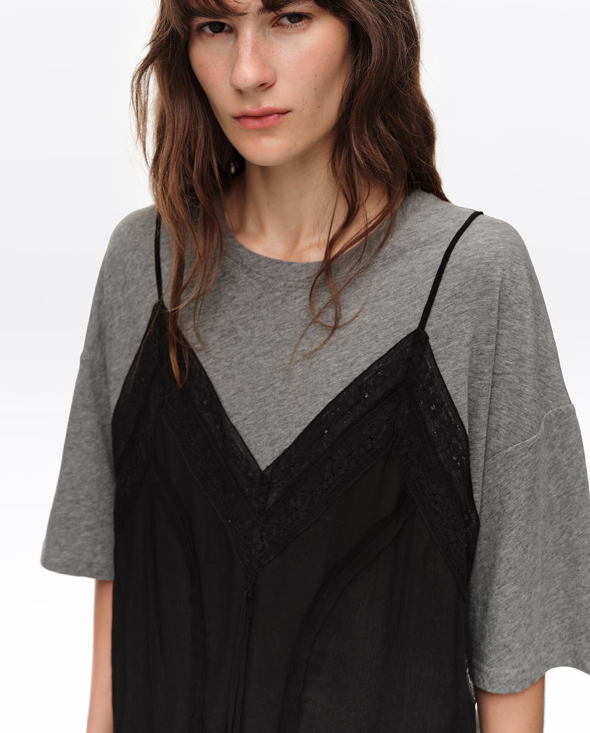 Camiseta de mujer top superpuesto fluido - Bimba y Lola - Gris Gris-2