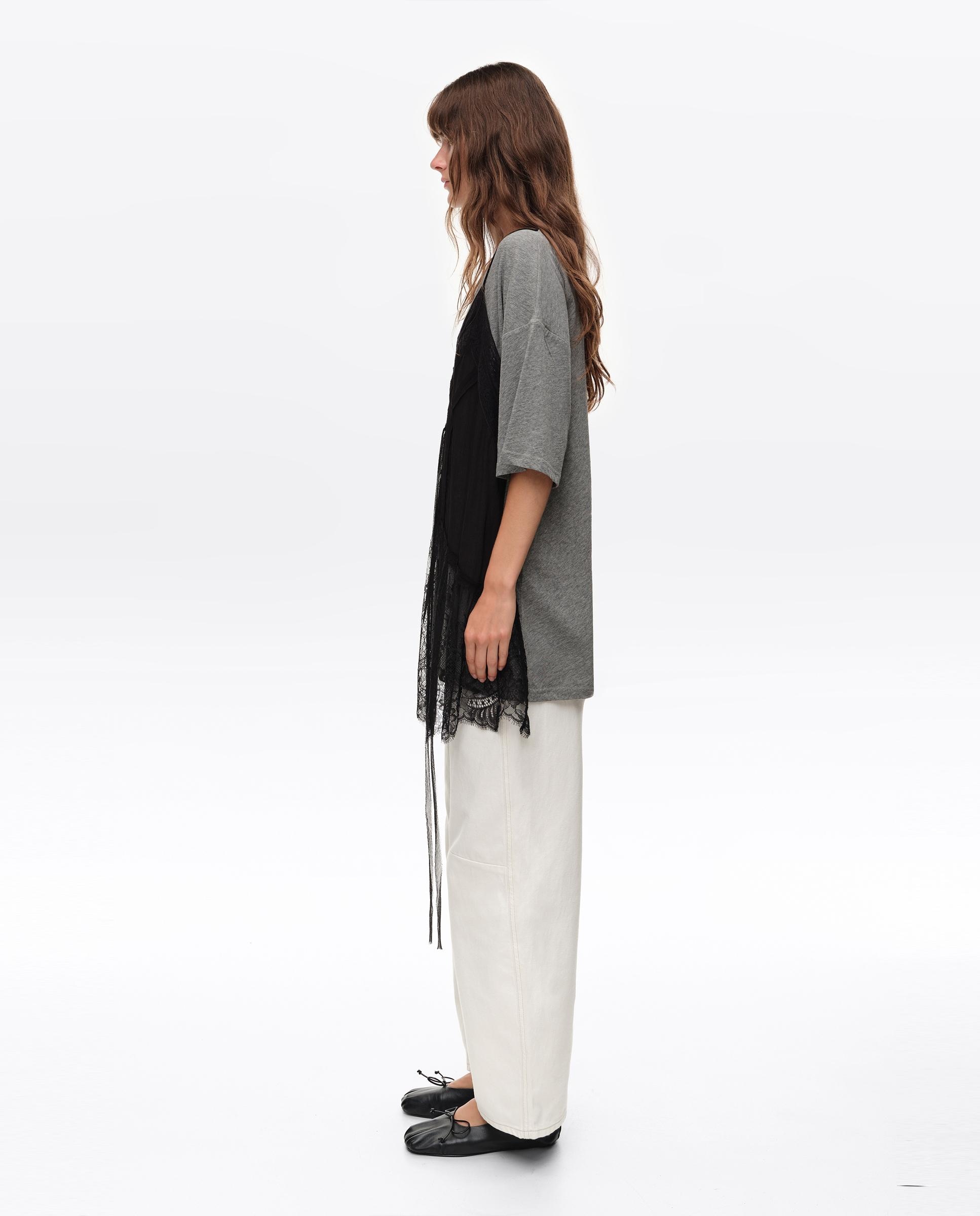 Camiseta de mujer top superpuesto fluido - Bimba y Lola - Gris Gris-3