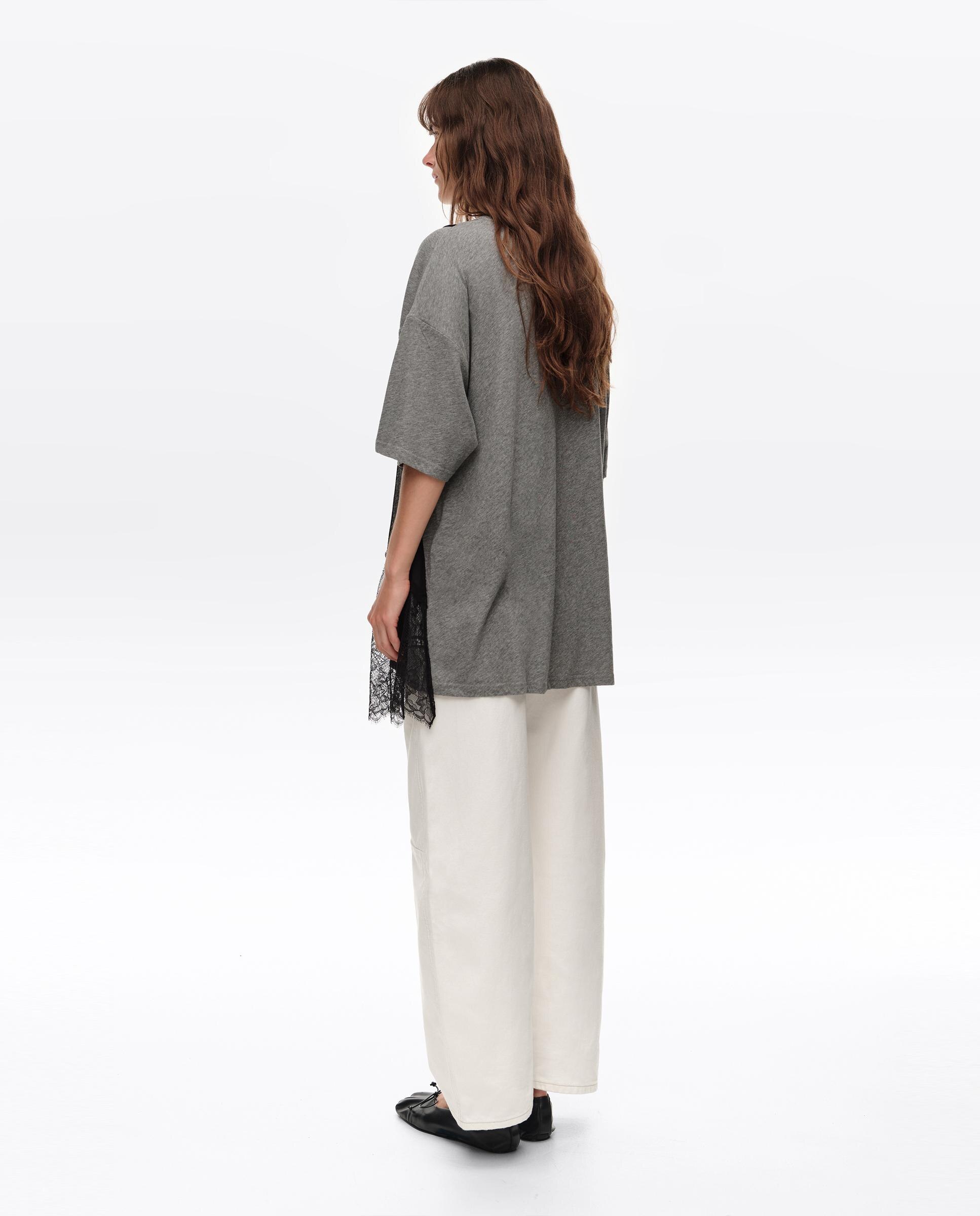 Camiseta de mujer top superpuesto fluido - Bimba y Lola - Gris Gris-4
