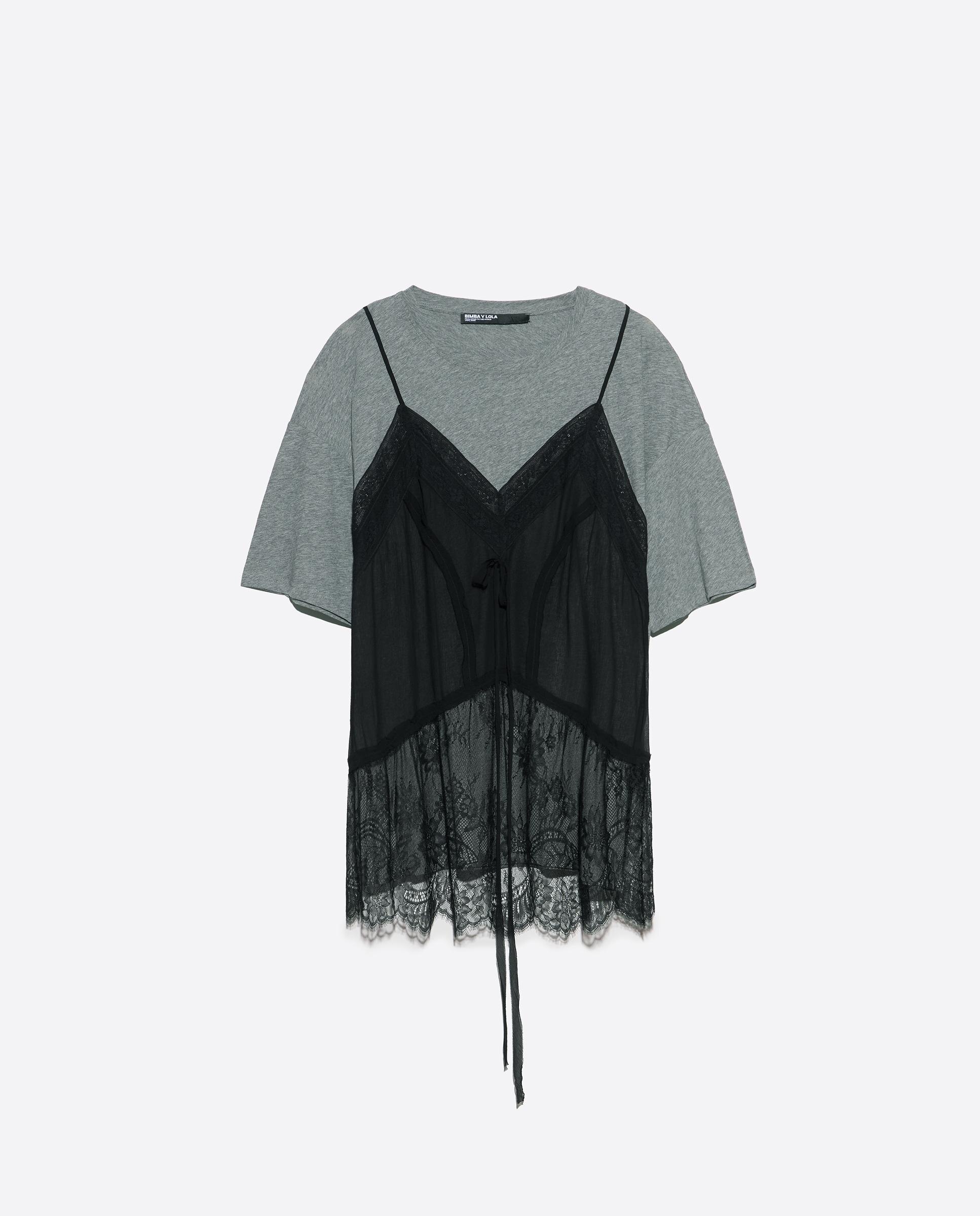 Camiseta de mujer top superpuesto fluido - Bimba y Lola - Gris Gris-6