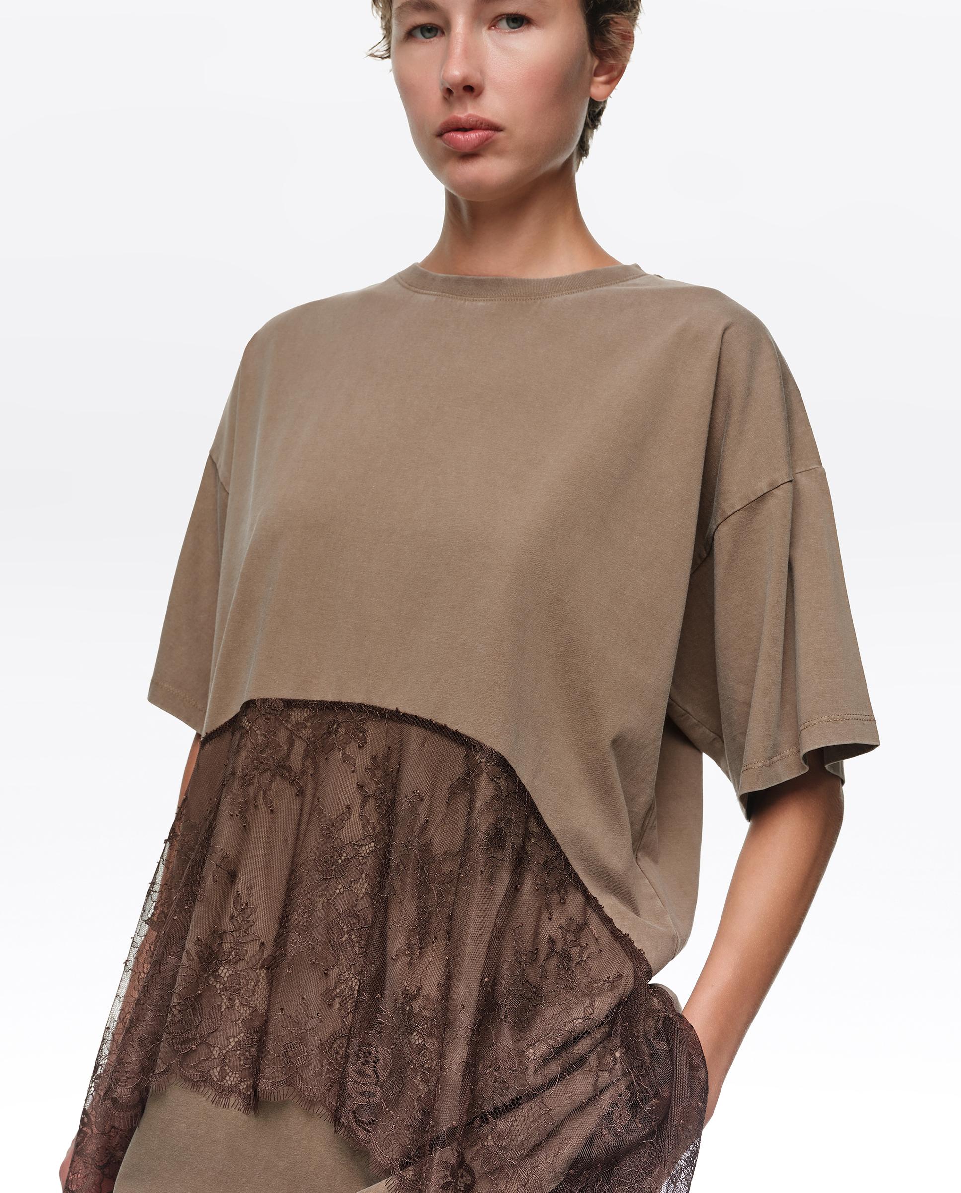 Camiseta de mujer volante encaje manga corta - Bimba y Lola - Topo Topo-2