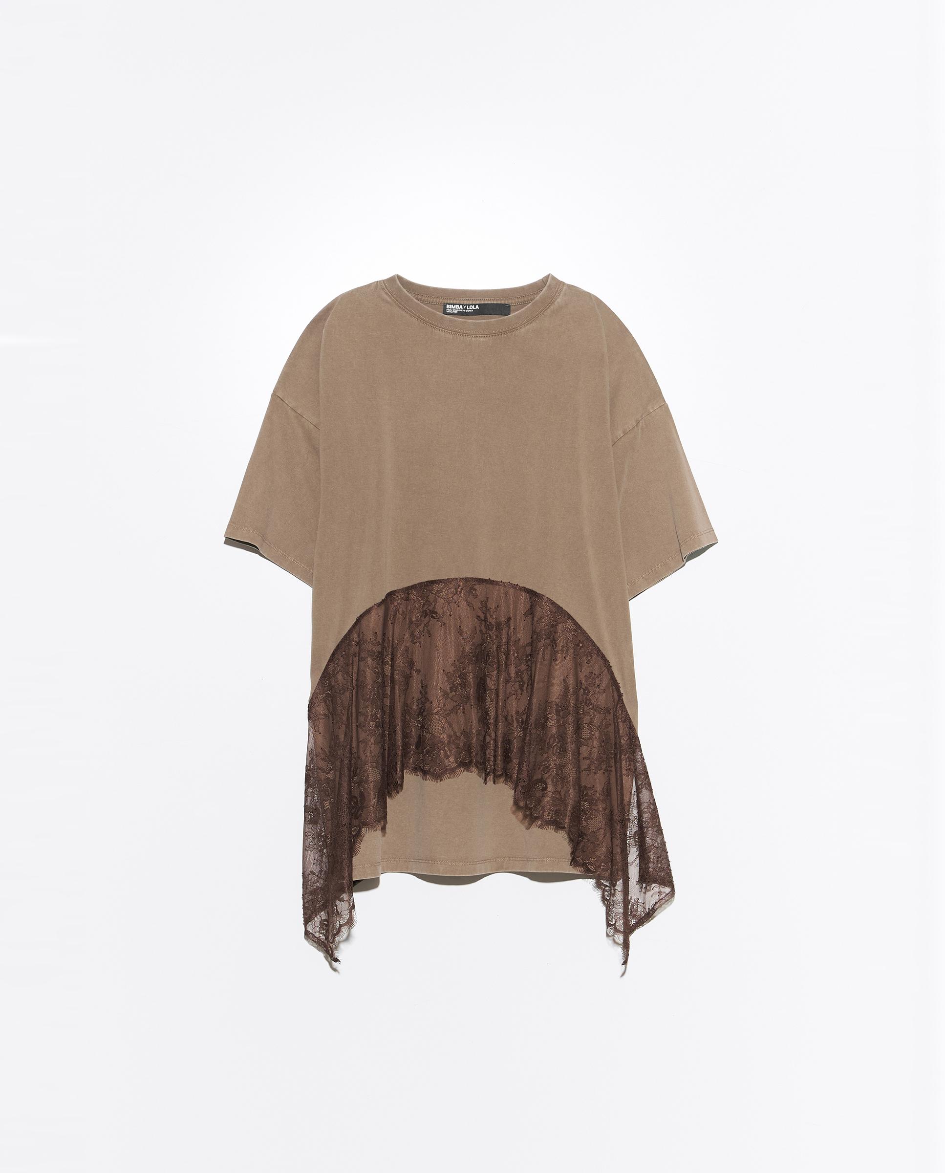 Camiseta de mujer volante encaje manga corta - Bimba y Lola - Topo Topo-6