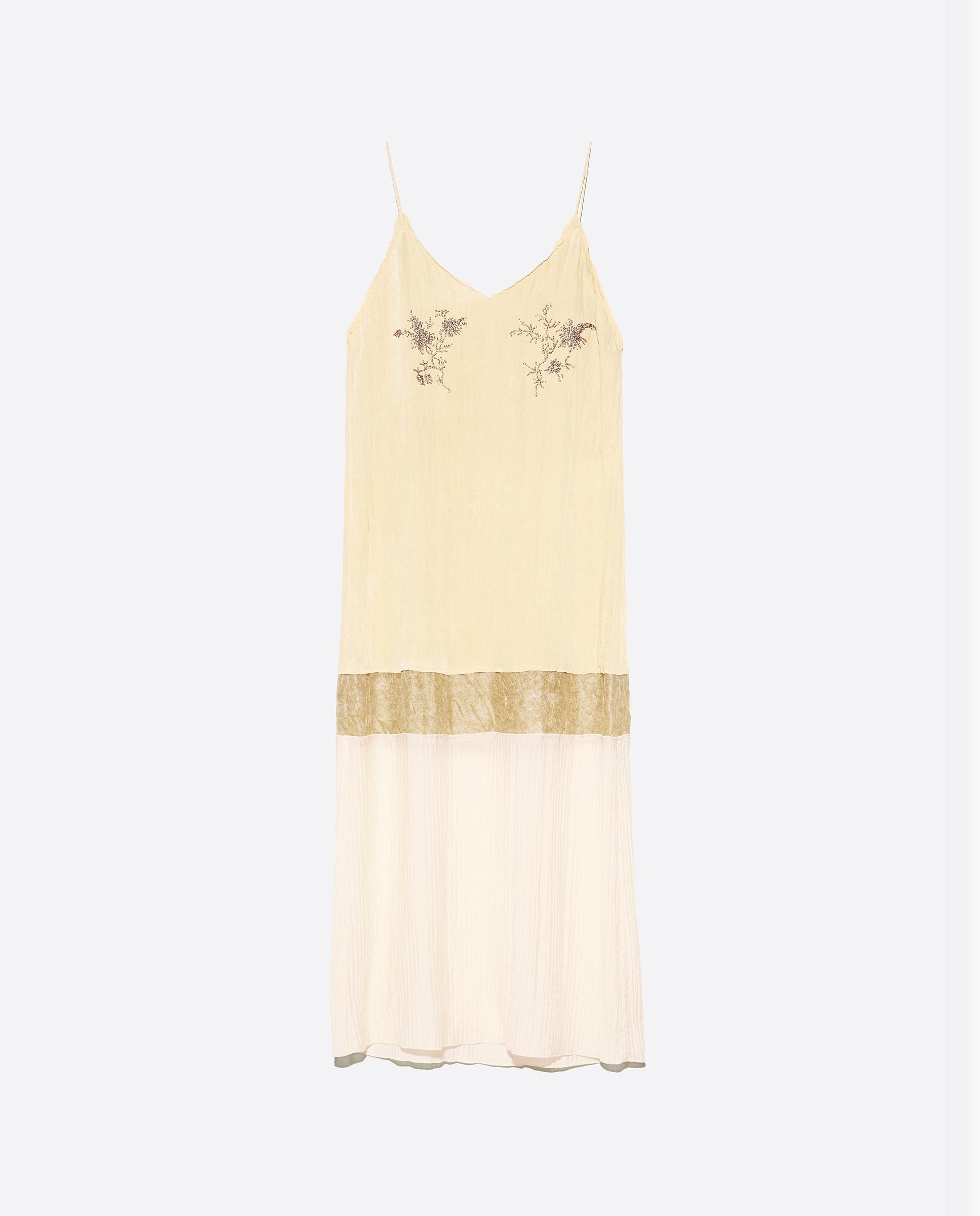 Imagen 0 de Vestido midi recto piedras Ocre