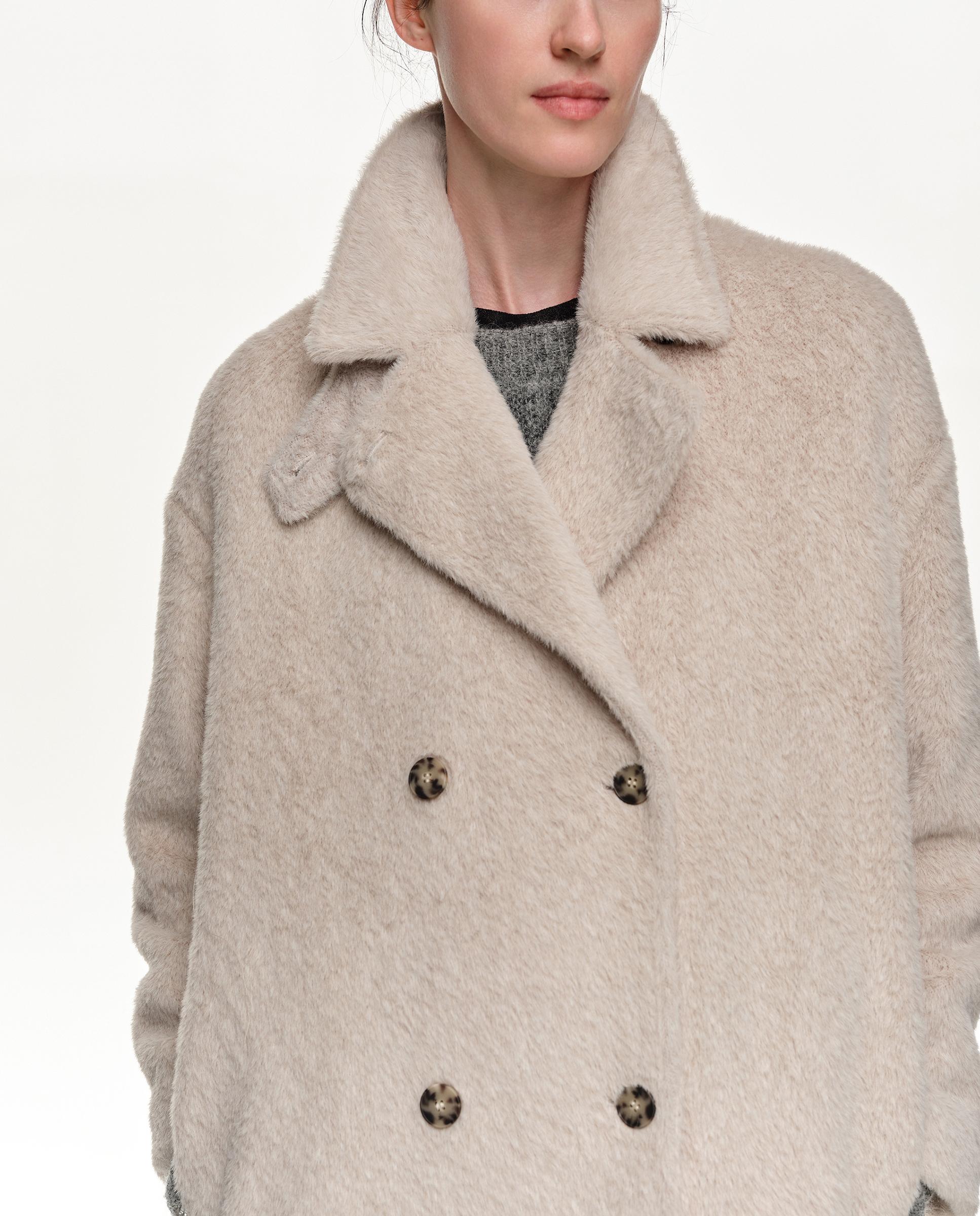 Abrigo pelo de mujer liso con doble botonadura - Bimba y Lola - Beige Beige-2