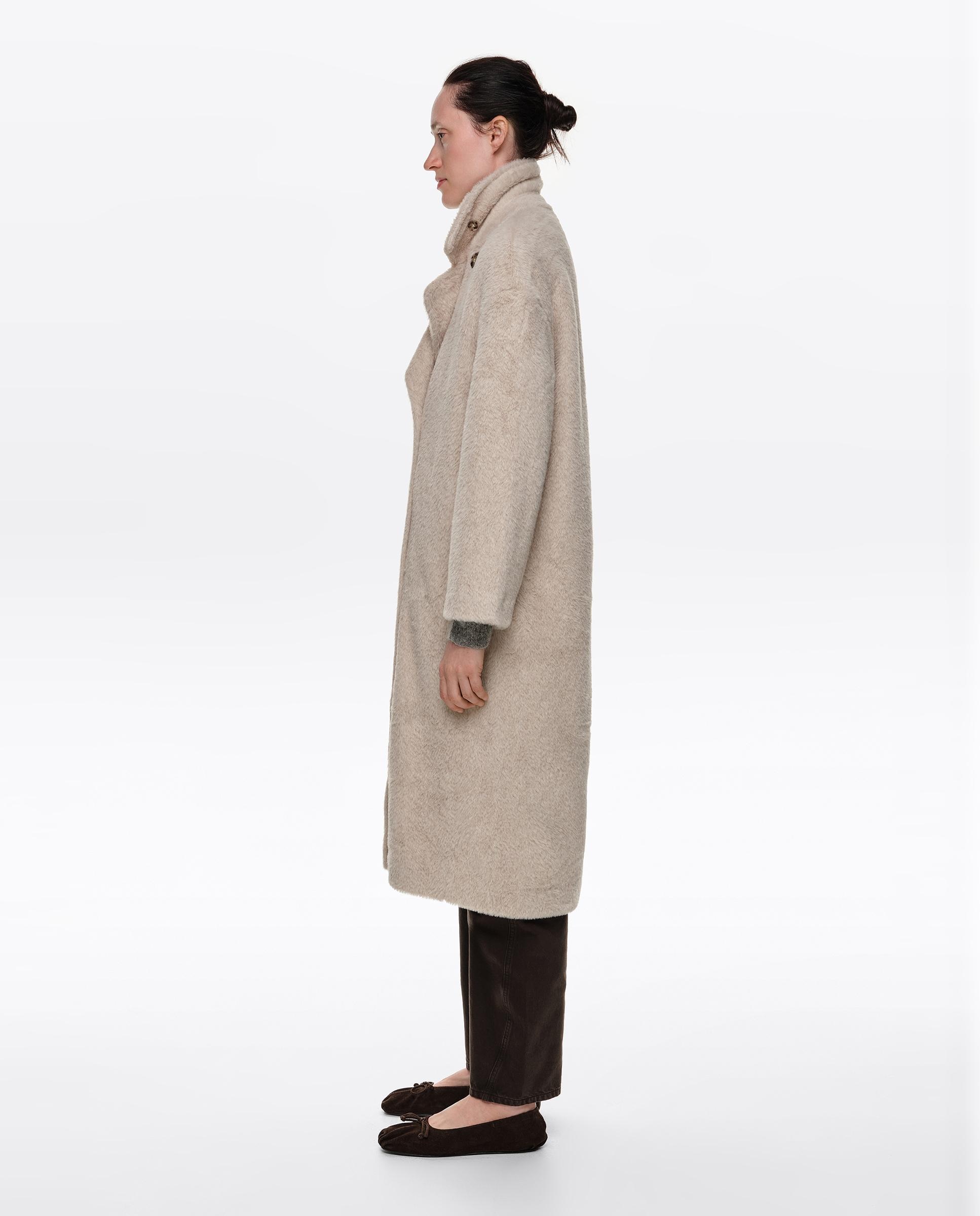 Abrigo pelo de mujer liso con doble botonadura - Bimba y Lola - Beige Beige-3