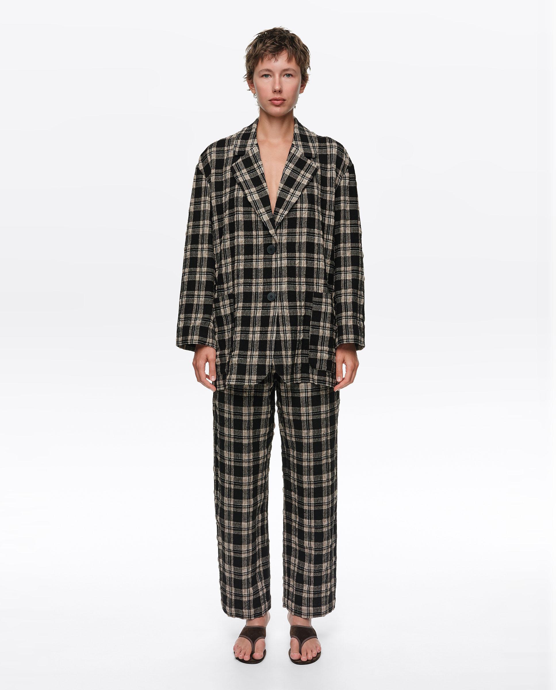 Imagen 0 de Pantalones anchos de mujer barrel cuadros Negro