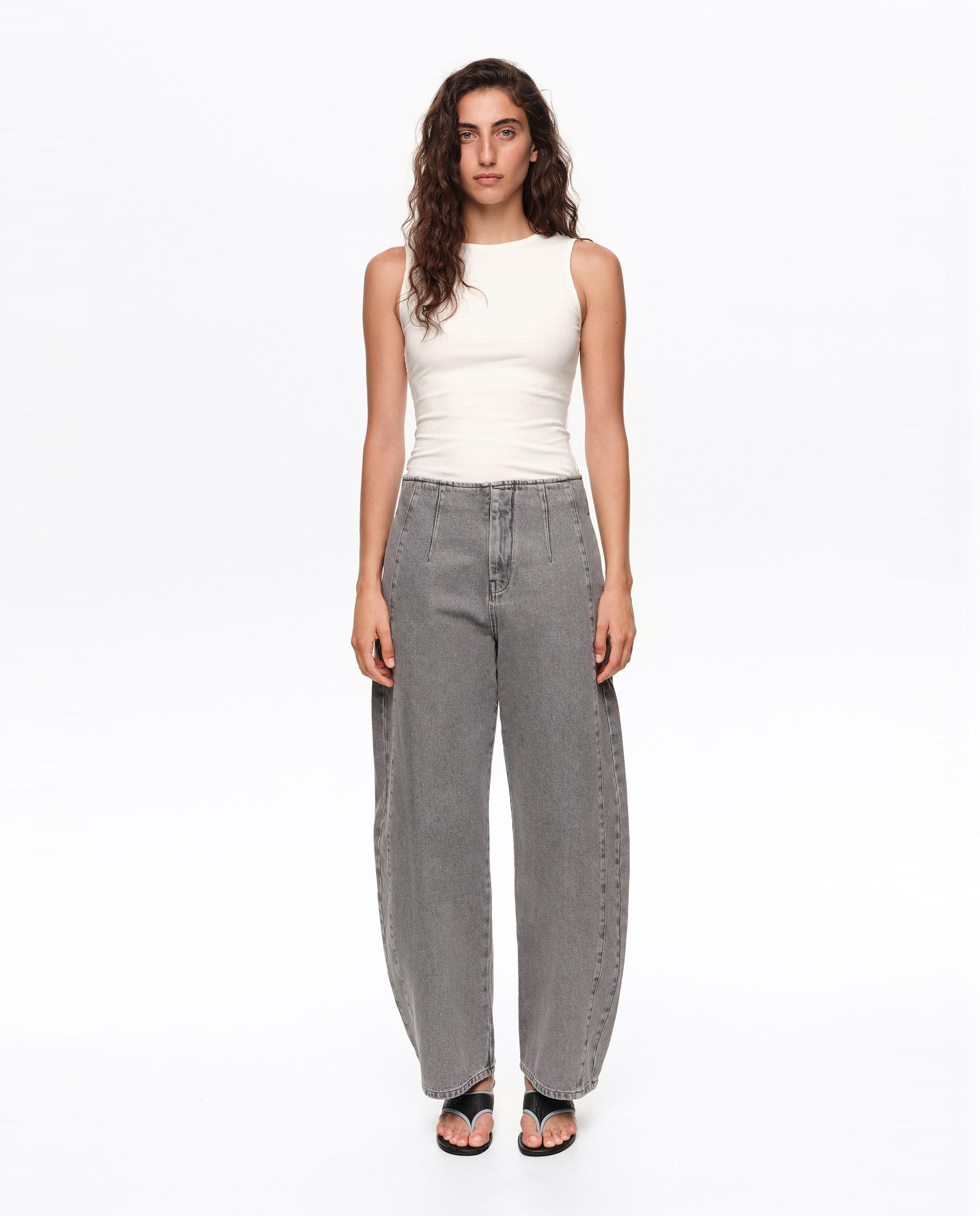 Pantalones anchos de mujer barrel denim hebilla - Bimba y Lola - Gris claro Gris claro-1