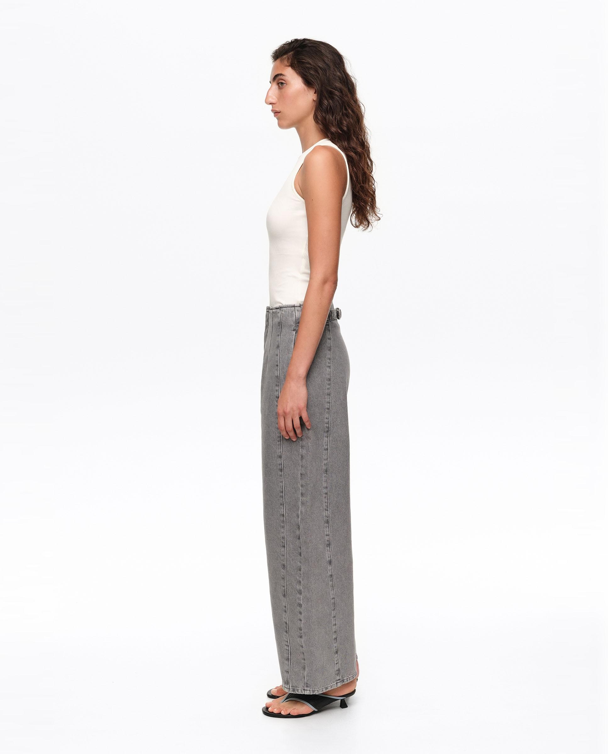 Pantalones anchos de mujer barrel denim hebilla - Bimba y Lola - Gris claro Gris claro-3
