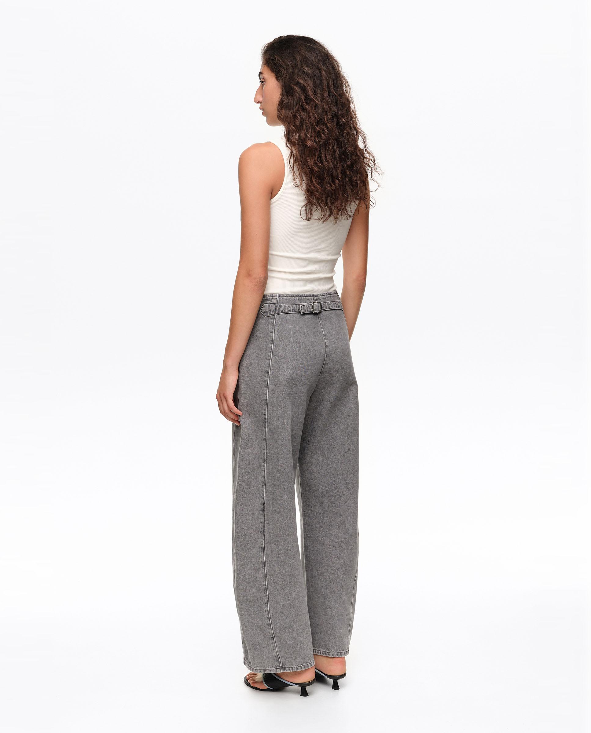 Pantalones anchos de mujer barrel denim hebilla - Bimba y Lola - Gris claro Gris claro-4