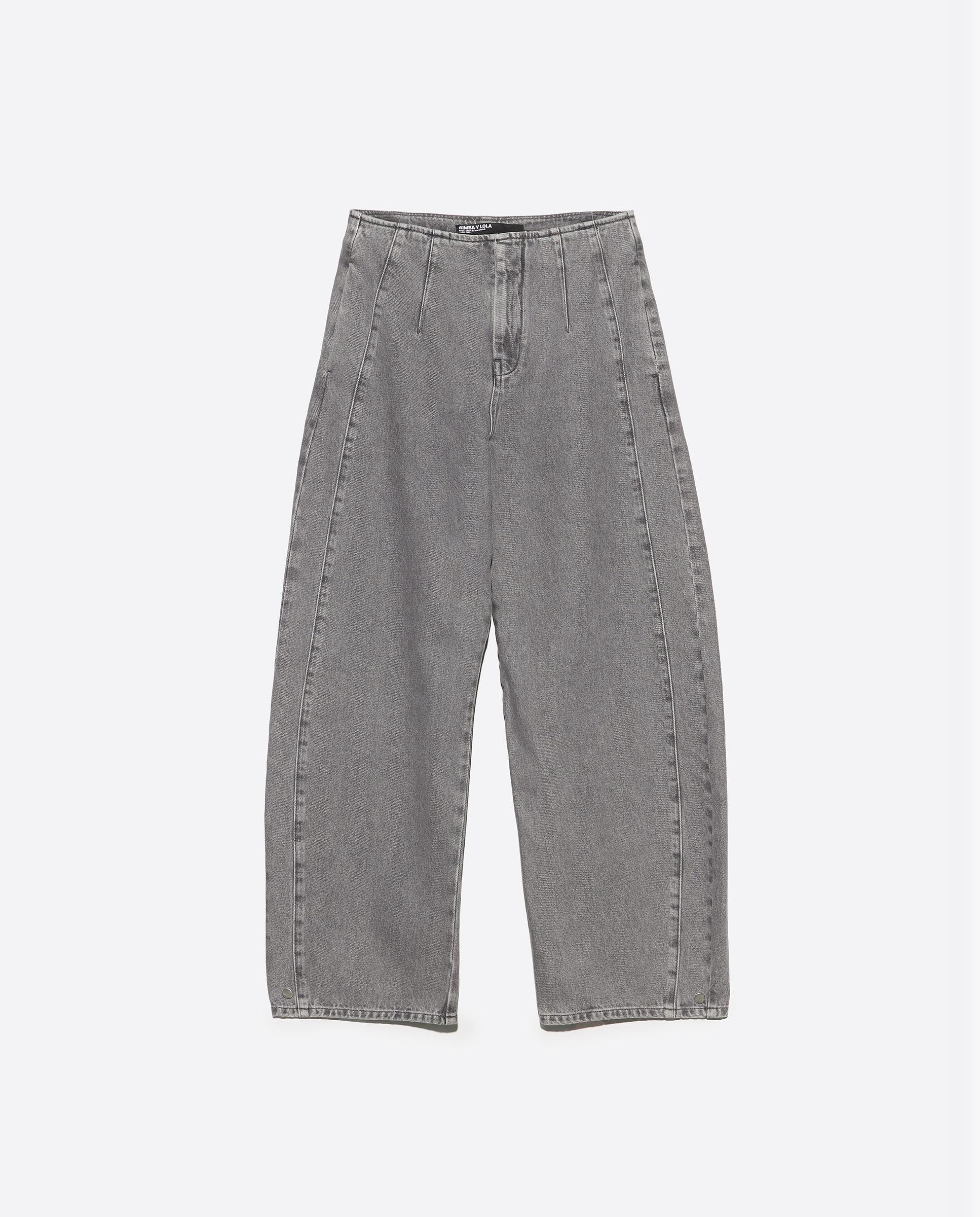 Pantalones anchos de mujer barrel denim hebilla - Bimba y Lola - Gris claro Gris claro-6